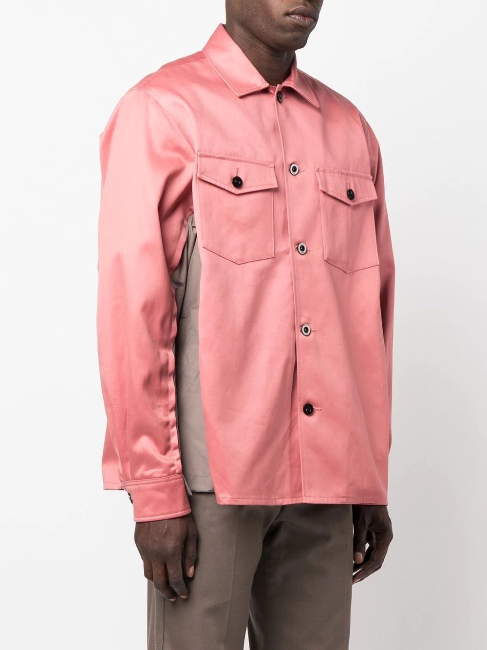 contrast-panel cotton shirt - 3