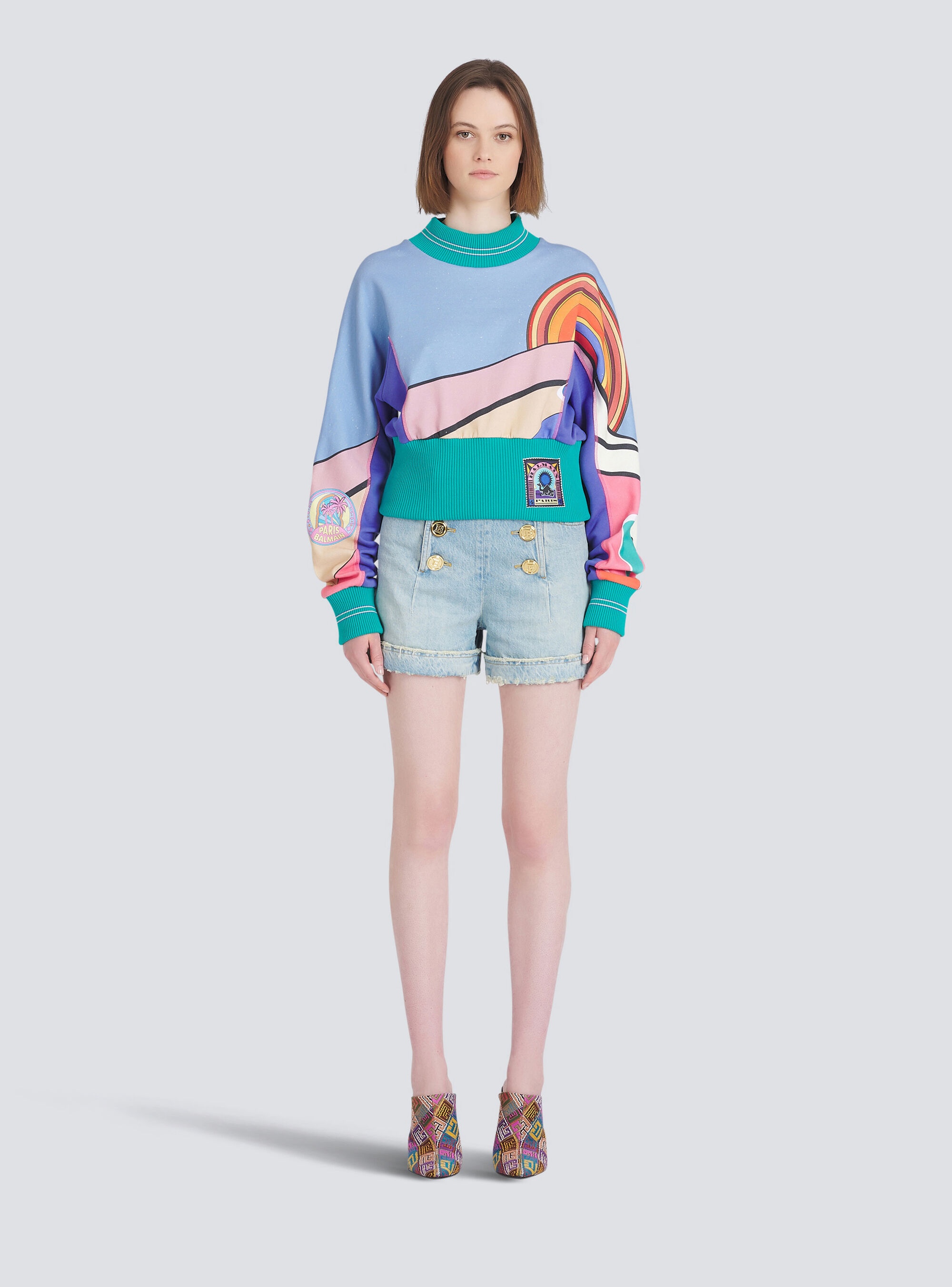 Eco-designed denim high-waisted shorts - 3
