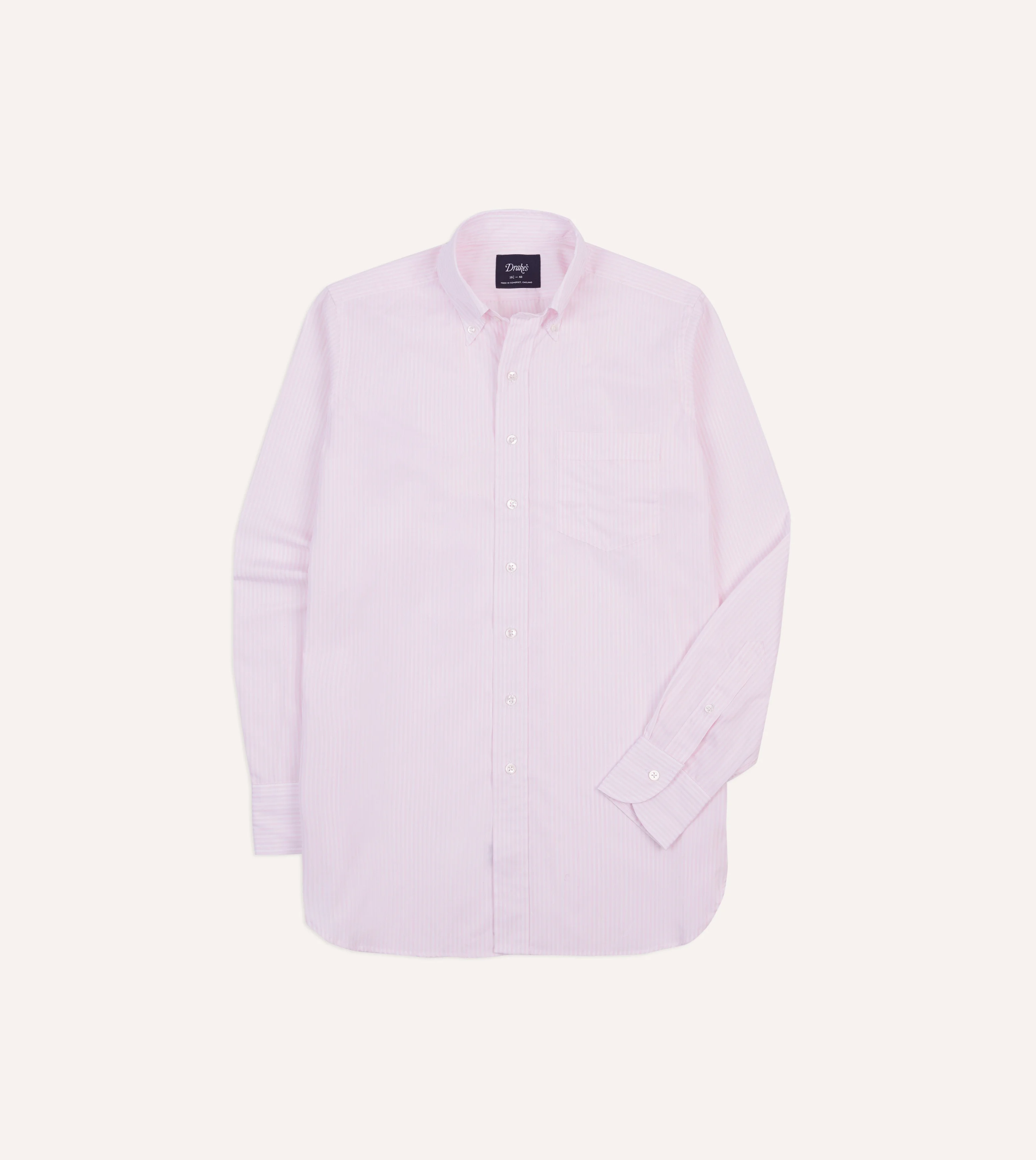 Pink Narrow Stripe Cotton Poplin Button-Down Shirt - 1