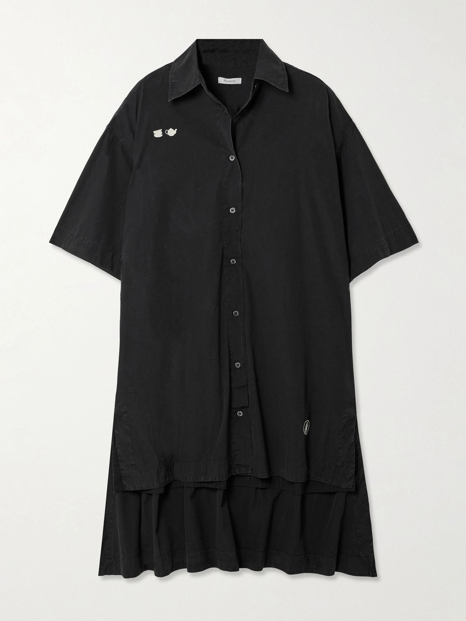 Embroidered cotton-voile midi shirt dress Black - 1