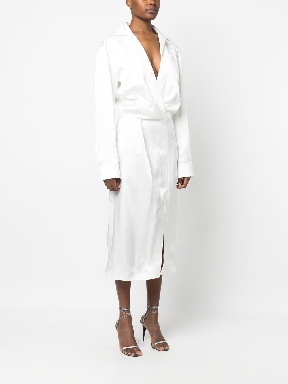 twist-front satin shirt midi dress - 3