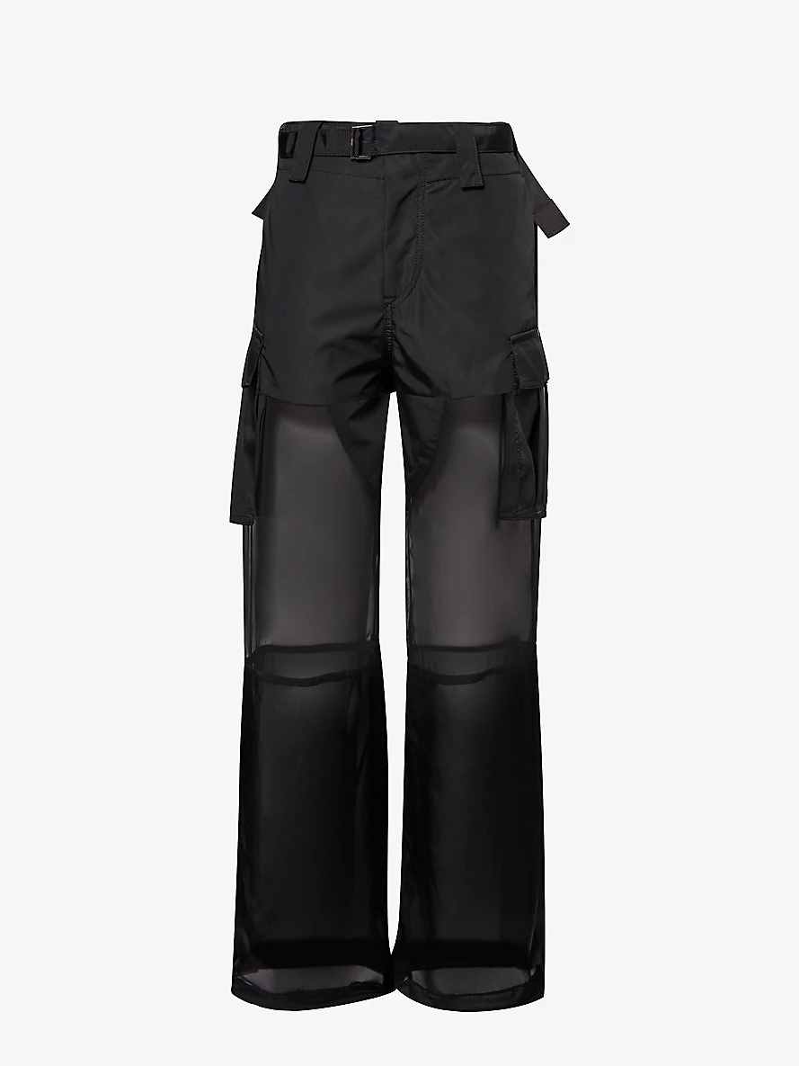 Combo semi-sheer straight-leg satin trousers - 1