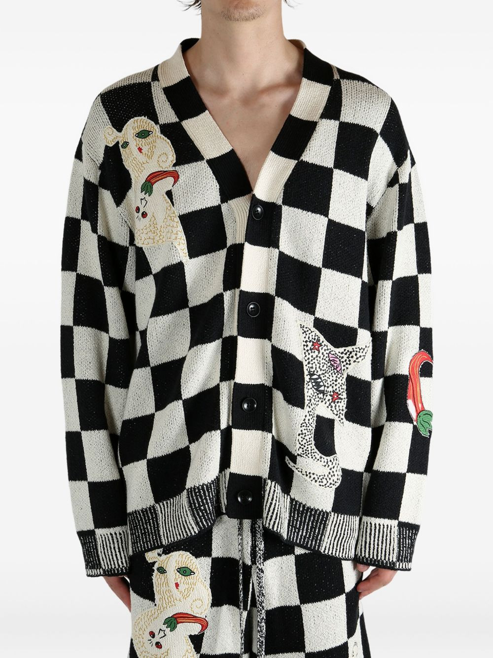 Nora Lite Creatures check-pattern embroidered cardigan - 3