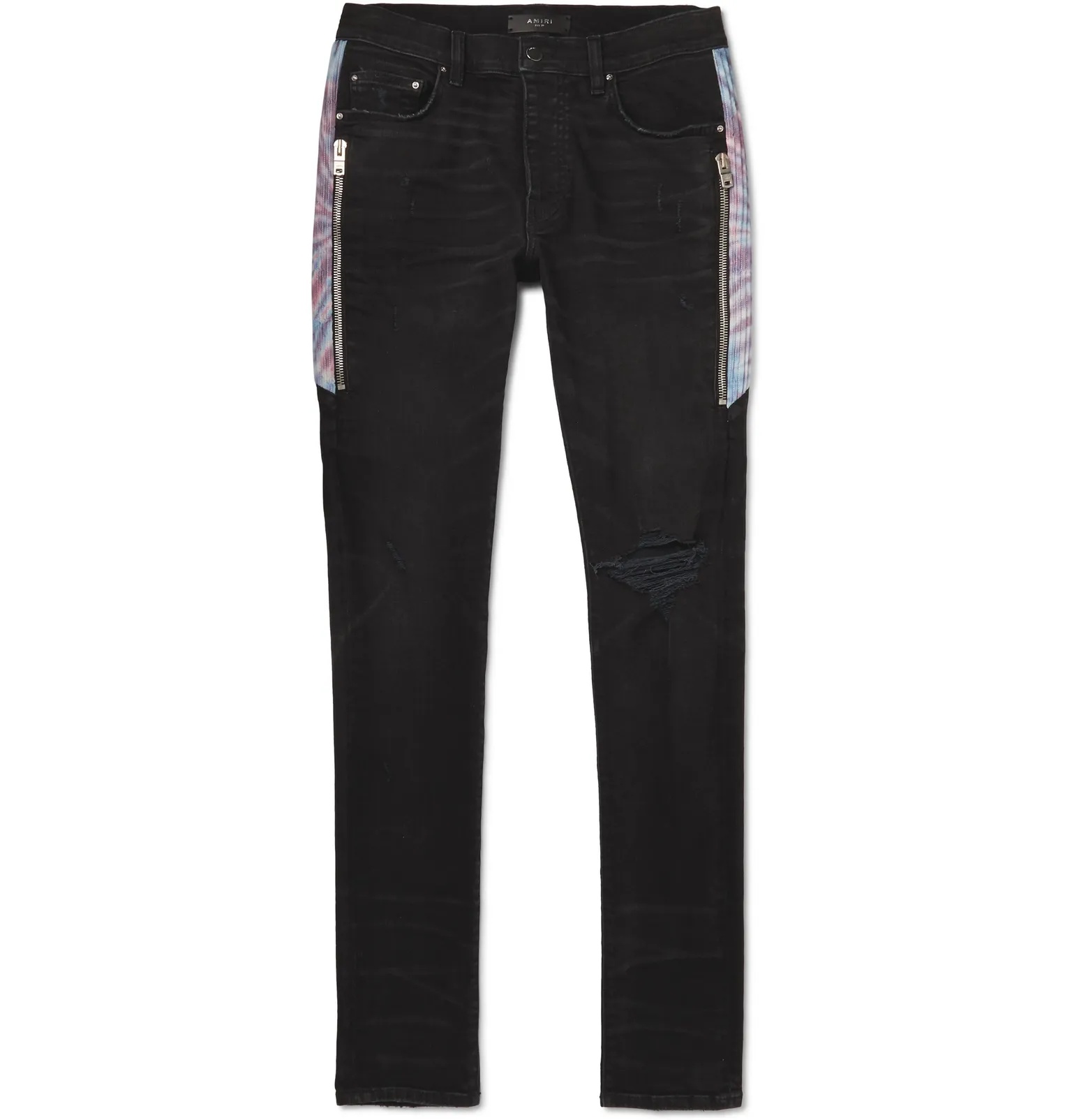 Half Track Skinny-Fit Panelled Distressed Stretch-Denim Jeans - 1