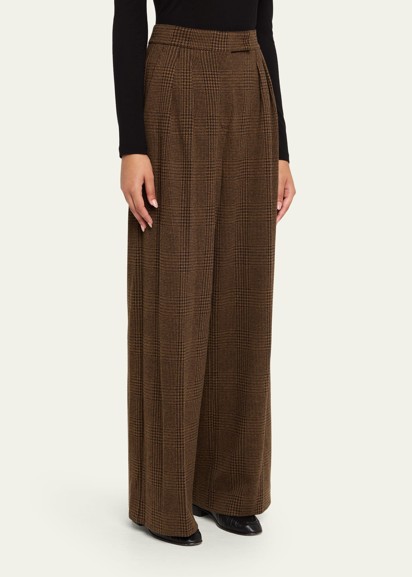 Ponza Check Wool Pleated Wide-Leg Pants - 4