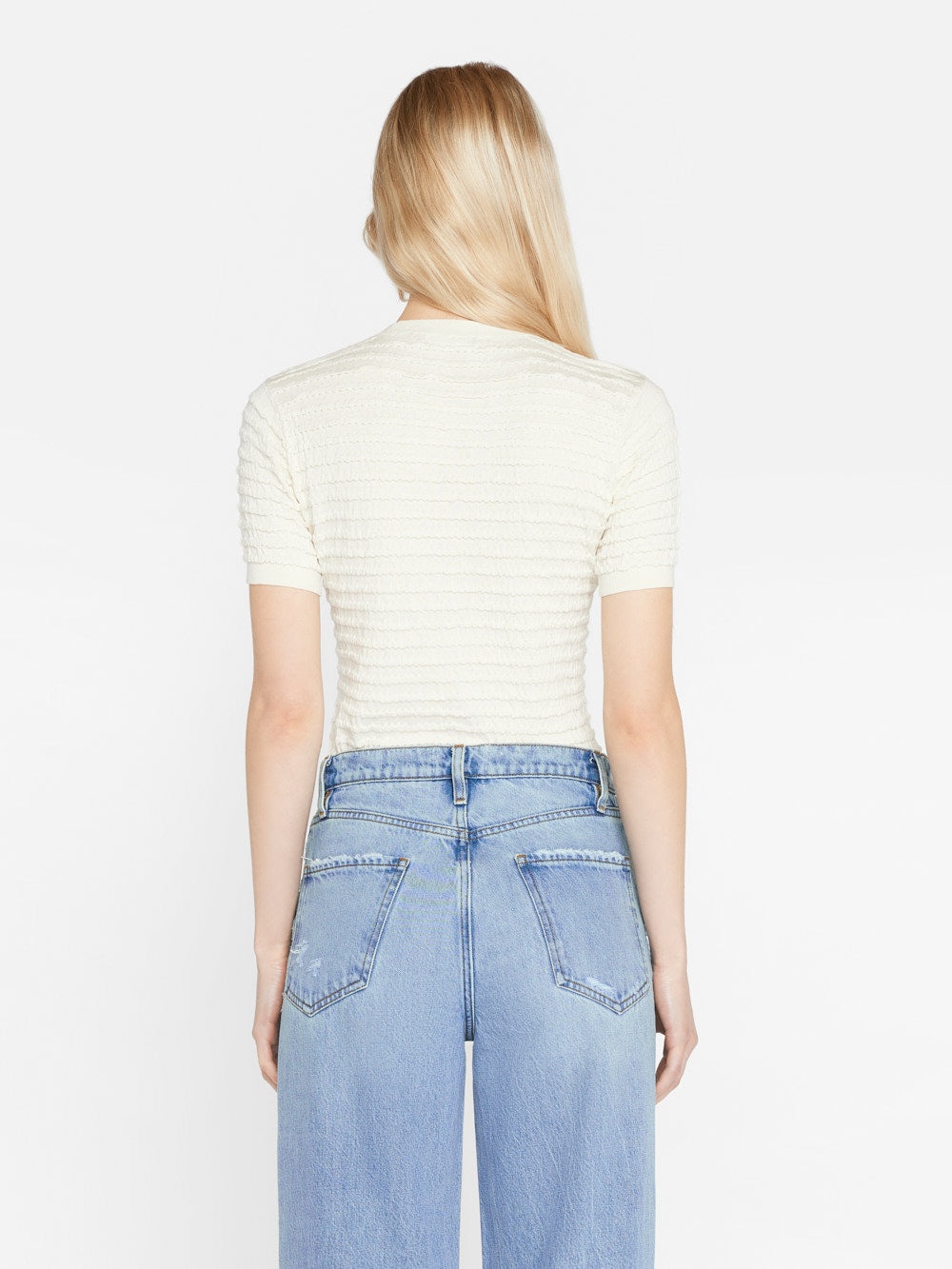 Smocked Short Sleeve Sweater in Blanc - 7
