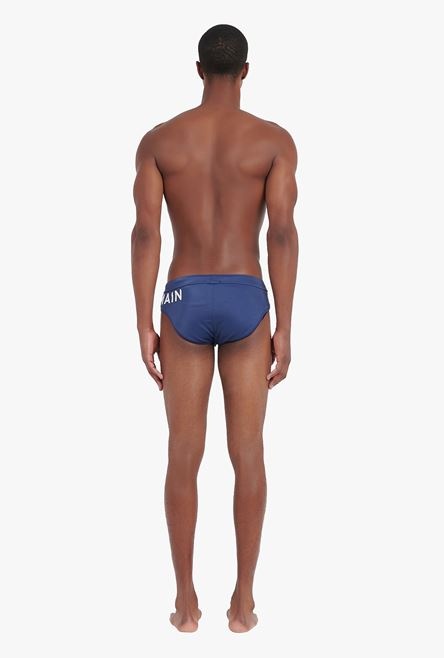 Navy blue swim briefs with embroidered Balmain logo - 3