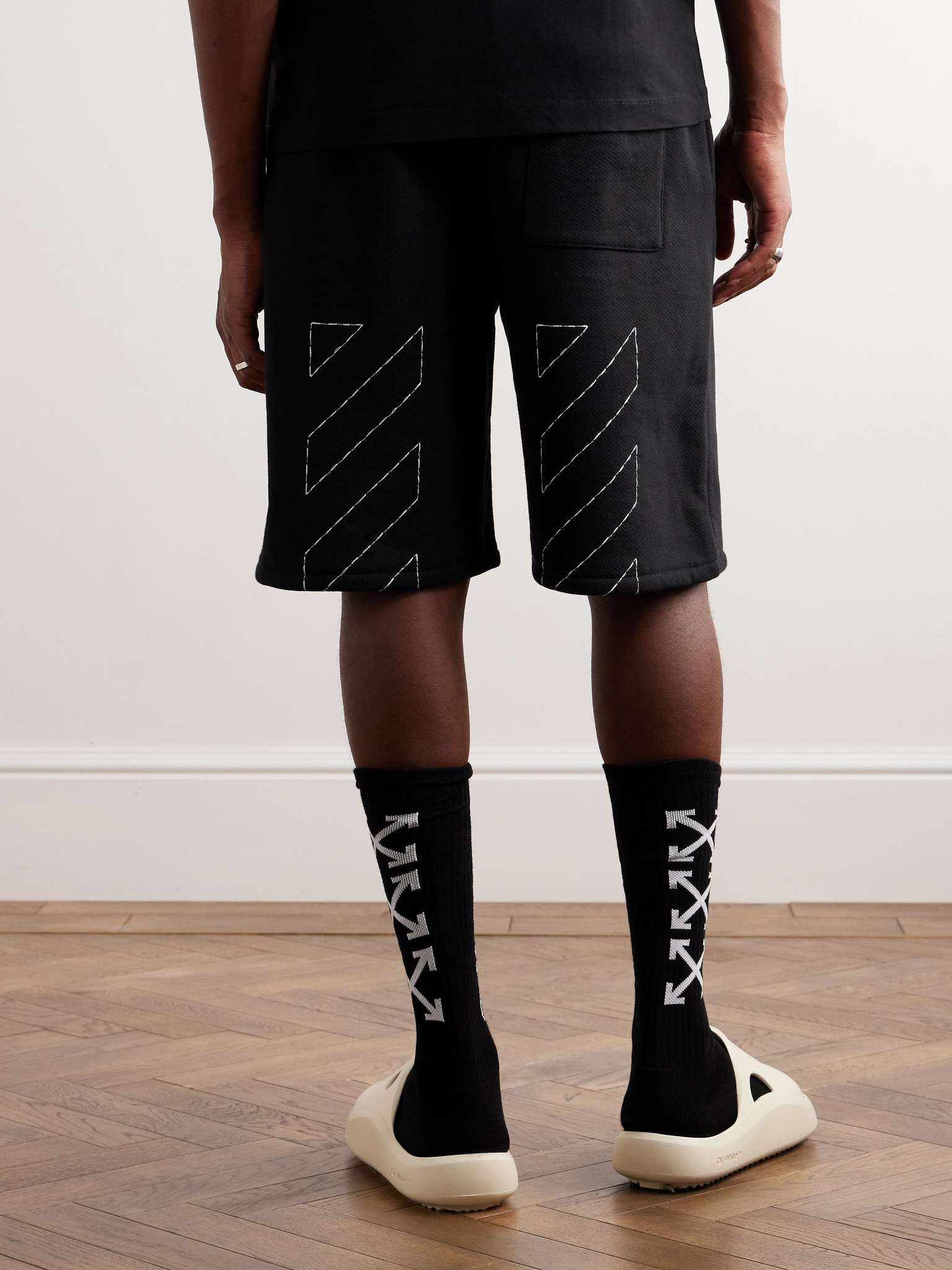 Straight-Leg Logo-Print Embroidered Cotton-Jersey Drawstring Shorts - 4