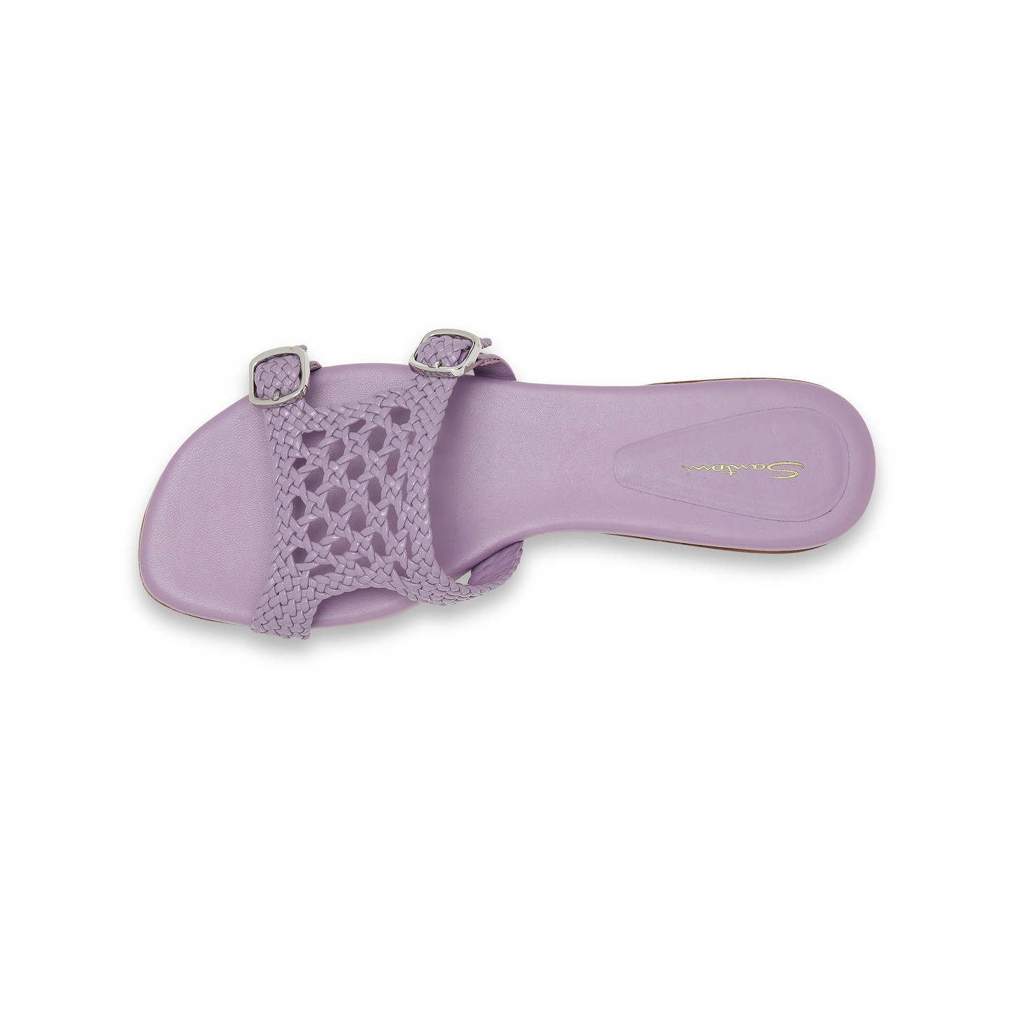 Women's lilac woven leather double-buckle slide sandal - 5