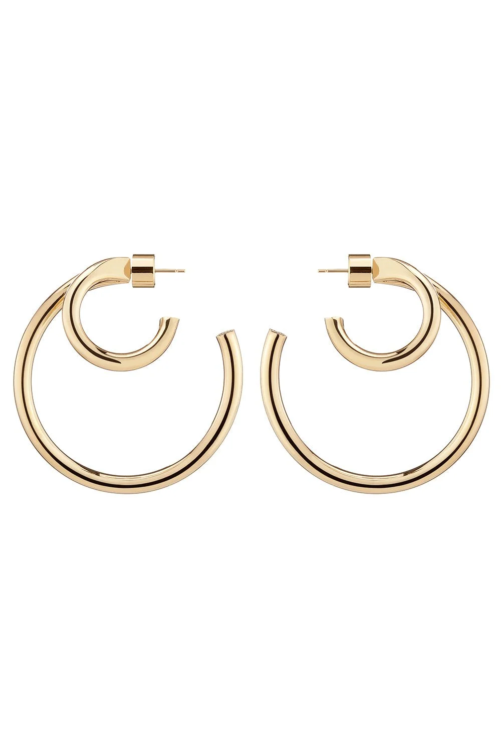 Large Double Lilly Baby Hoop Earrings - Yellow Gold - 1.5in - 1