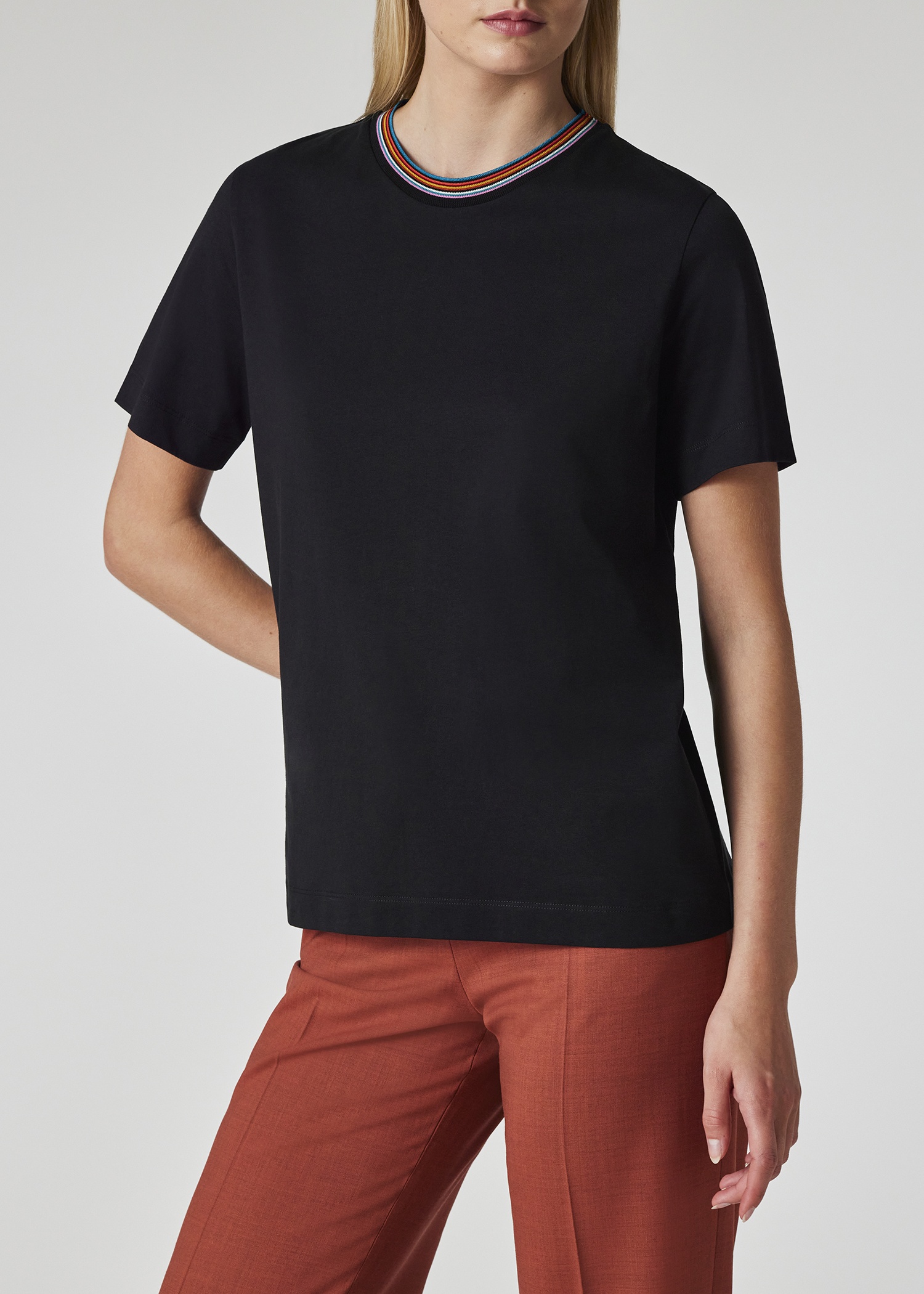 Women's Black 'Signature Stripe' Crew Neck T-Shirt - 3