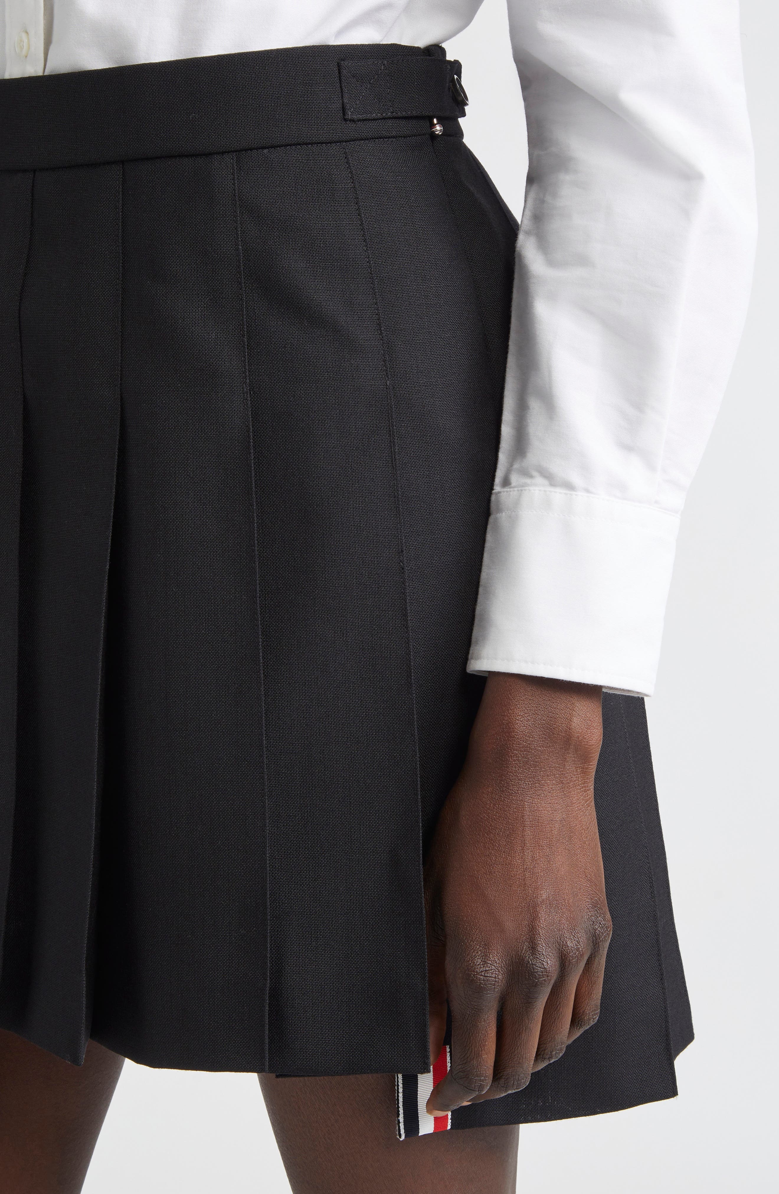 Thom Browne Drop Back Pleated Wool Miniskirt in Black at Nordstrom - 5
