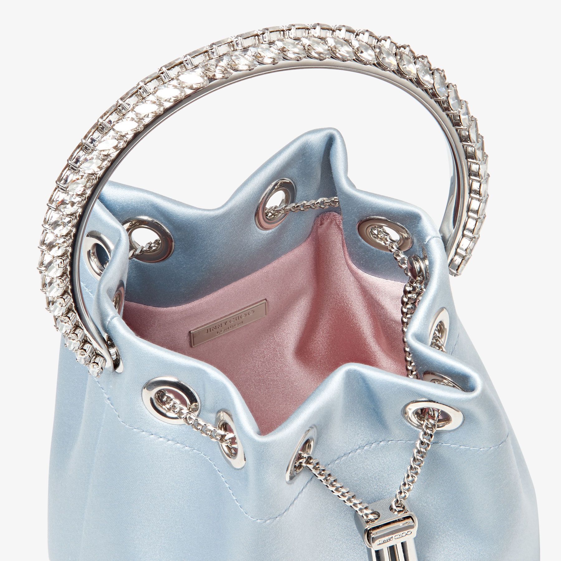 Bon Bon
Ice Blue Satin Bag with Swarovski Crystal Handle - 5