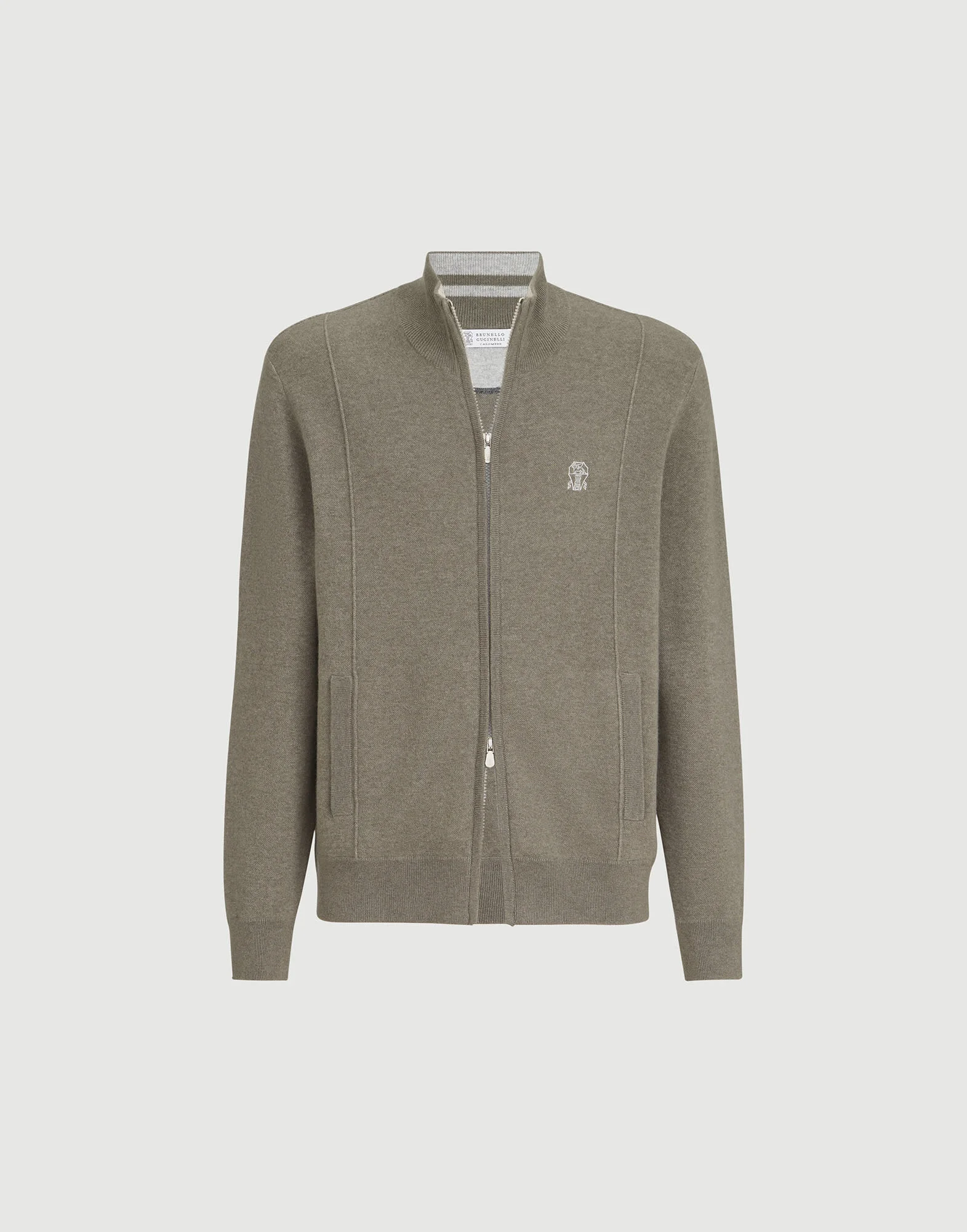 Cashmere double knit cardigan with zipper and logo - 1