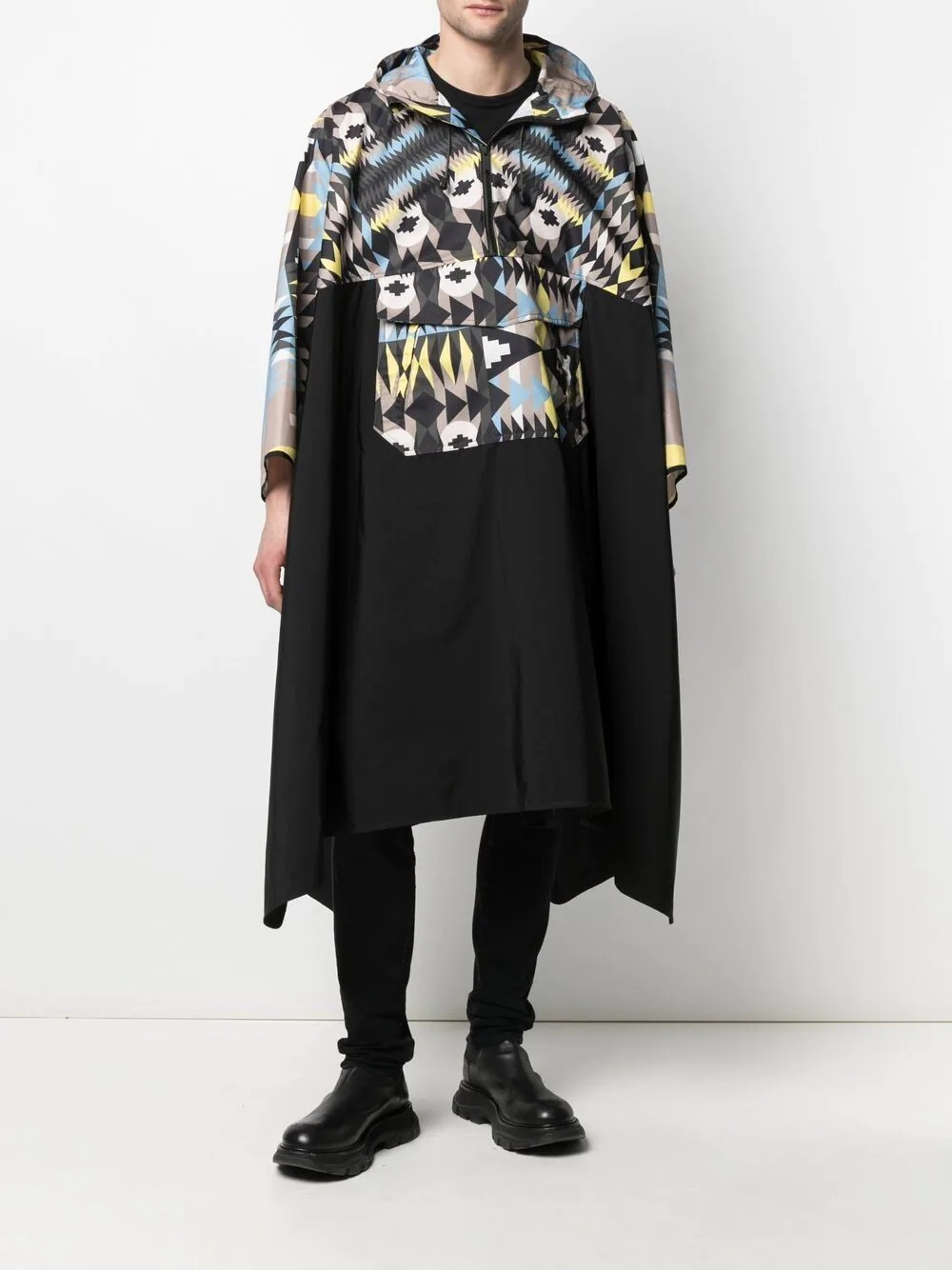 motif-print hooded coat - 2