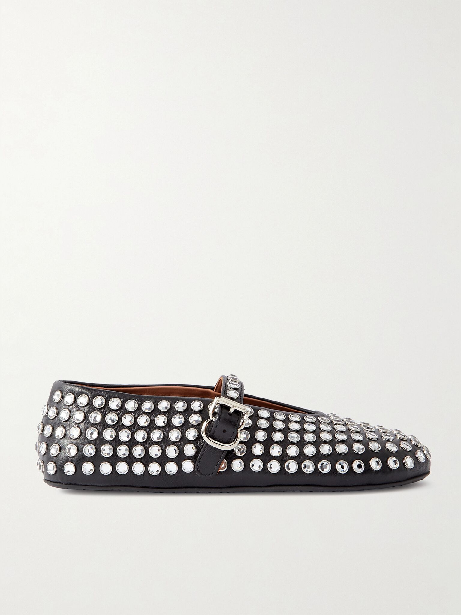 Crystal-embellished leather ballet flats Black - 1