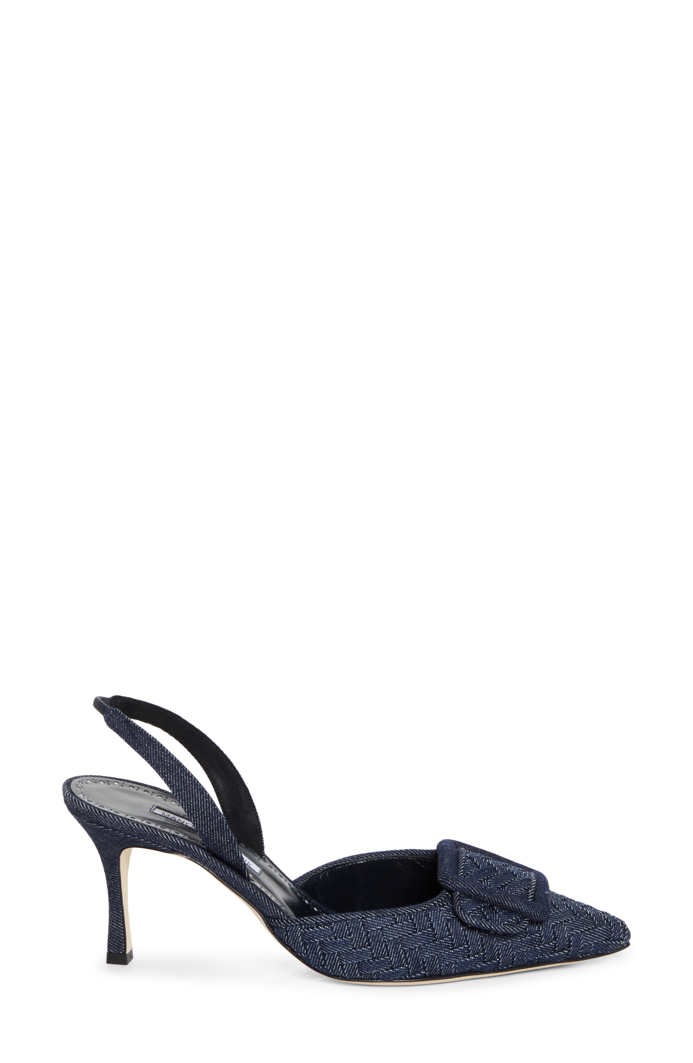 Manolo Blahnik Maysli Pointed Toe Slingback Pump in Dark Blue Chambray at Nordstrom - 3