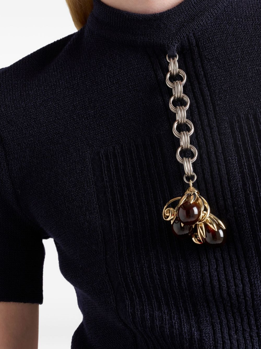 pendant-embellishment ribbed sweater - 5