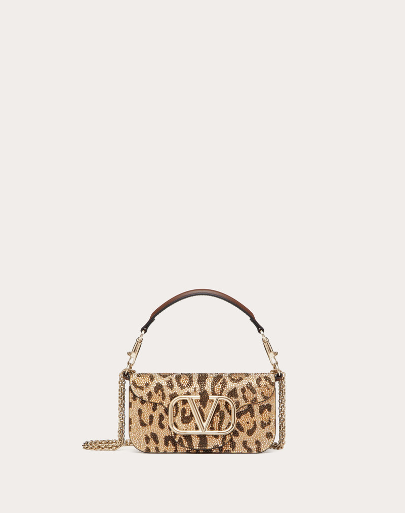 SMALL VALENTINO GARAVANI LOCÒ SHOULDER BAG WITH RHINESTONE ANIMALIER PATTERN 1