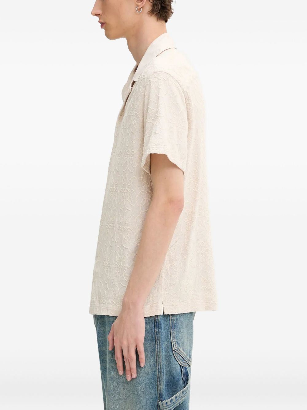 floral-embroidered short-sleeves shirt - 3