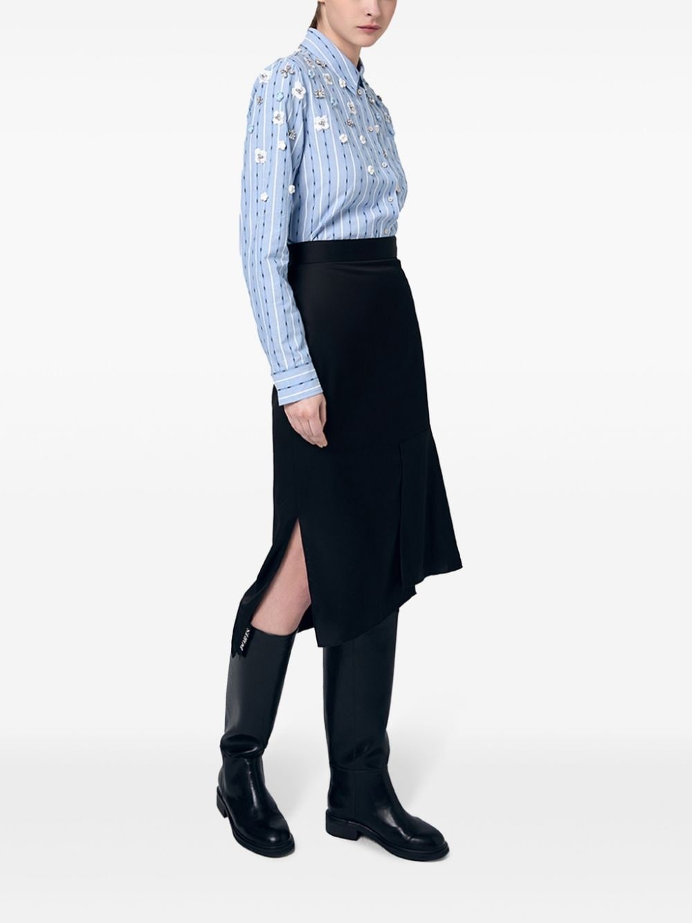 floral-appliqué striped shirt - 3