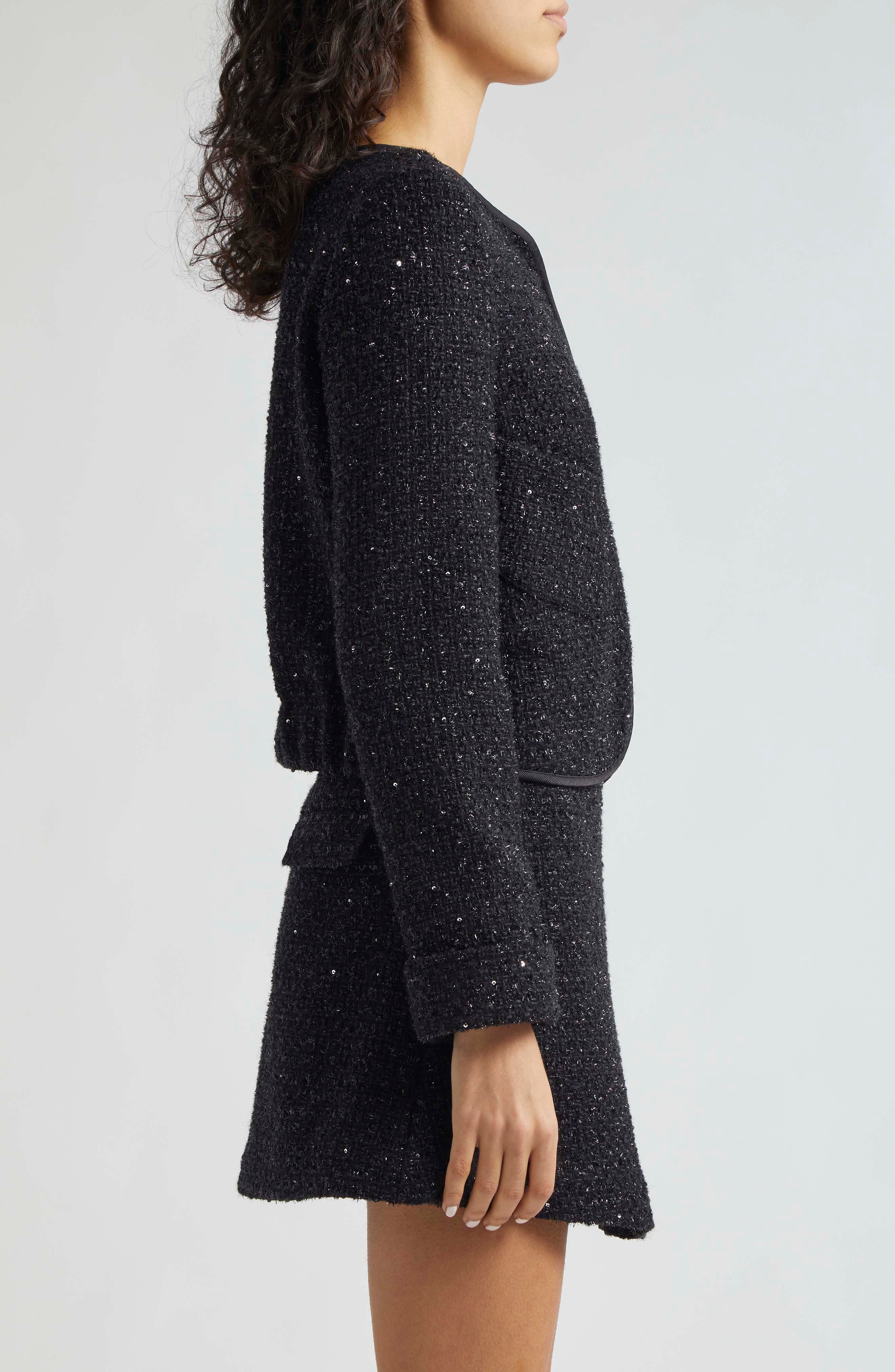 Emporio Armani Metallic Tweed Jacket in Solid Black at Nordstrom - 4