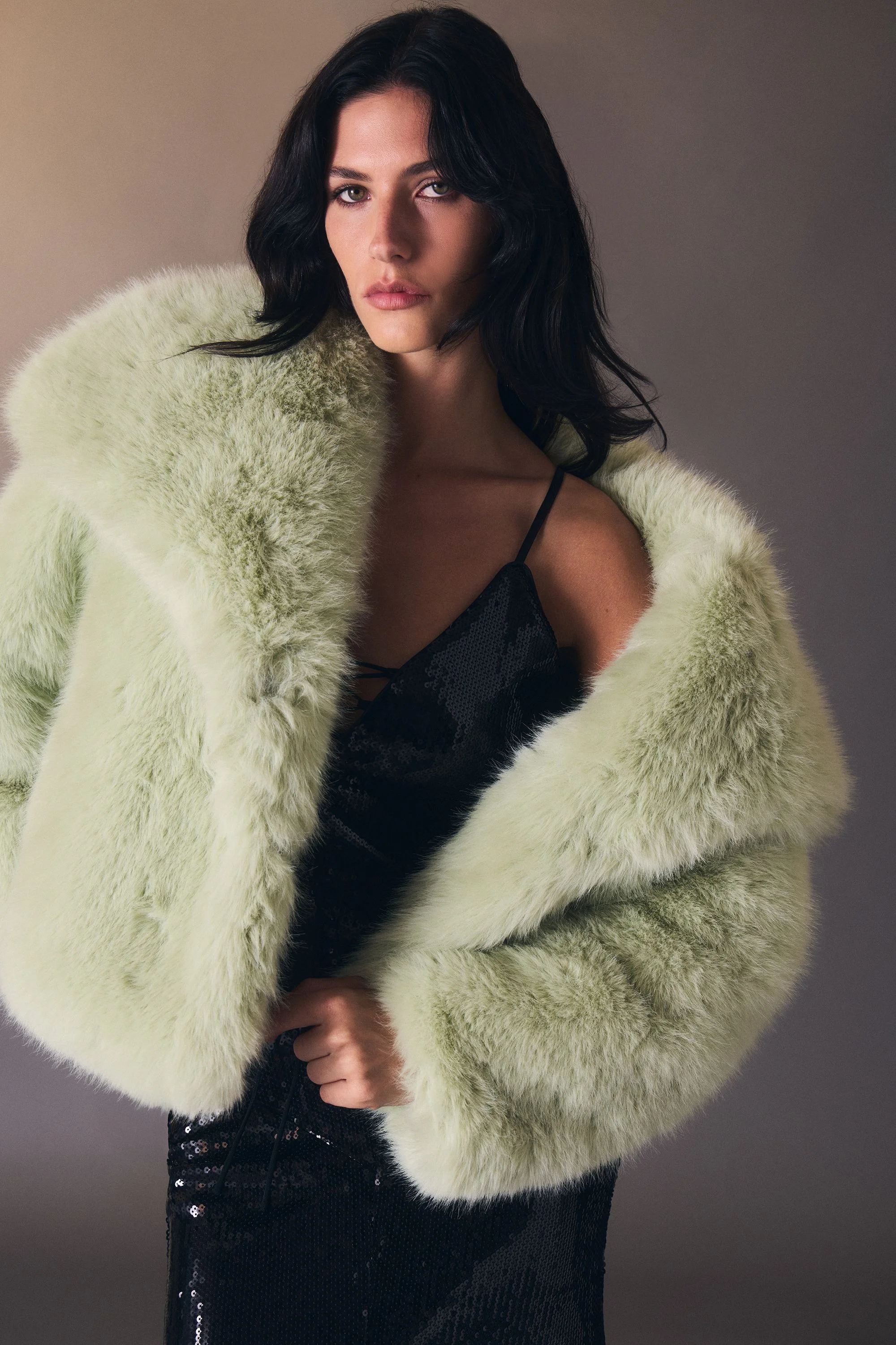 Textured Faux Fur Short Coat - 1