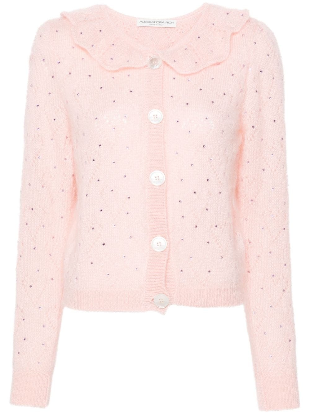 rhinestone-detailed pointelle-knit cardigan - 1