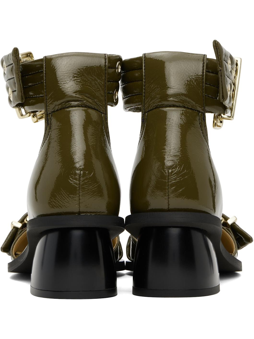 Khaki Feminine Buckle Open Cut Heels - 2