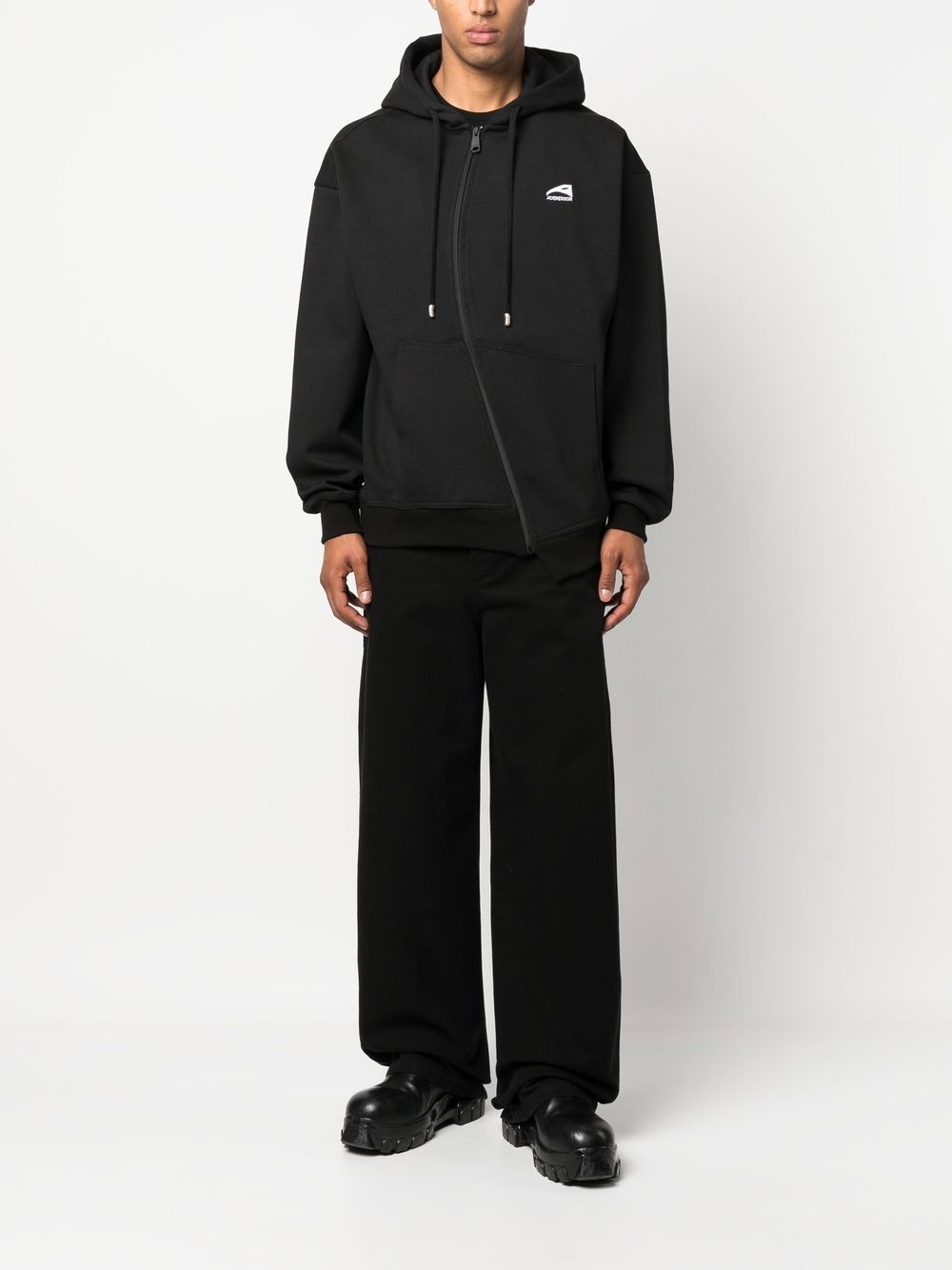 curved-zip long-sleeve hoodie - 3