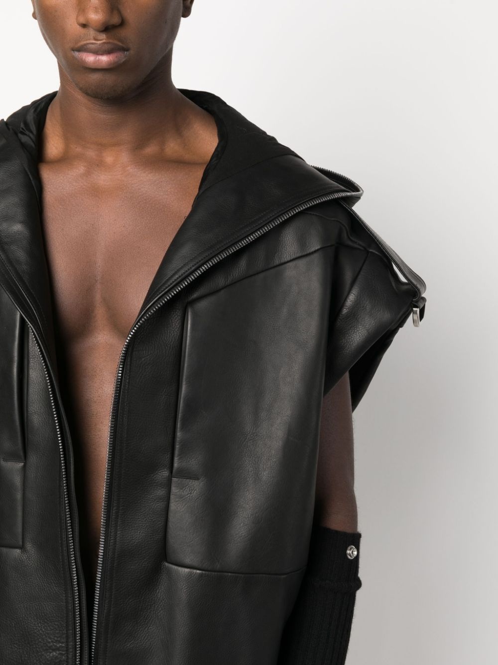 Lido sleeveless hooded leather jacket - 5