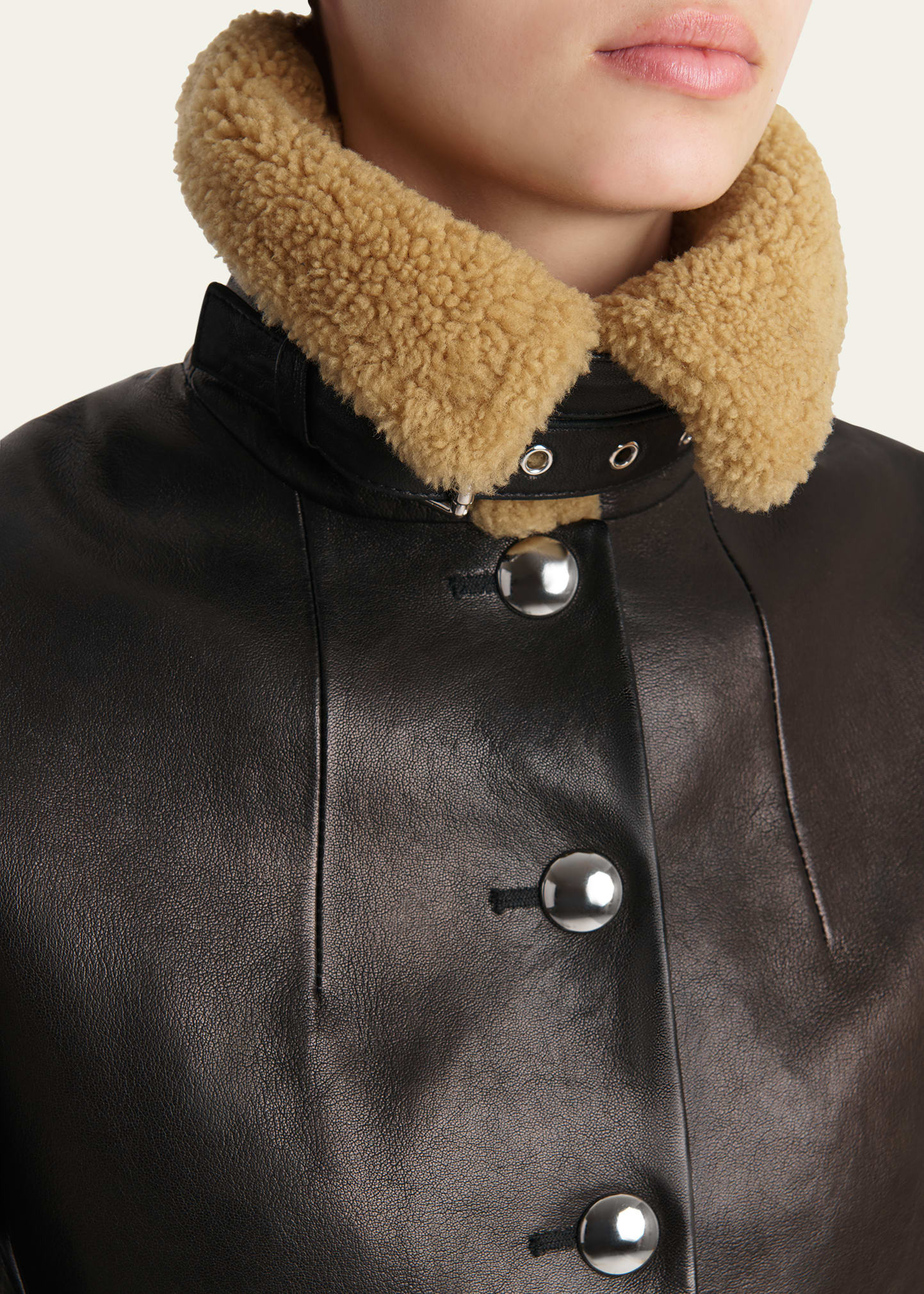 Jodie Shearling-Trim Cropped Leather Jacket - 5
