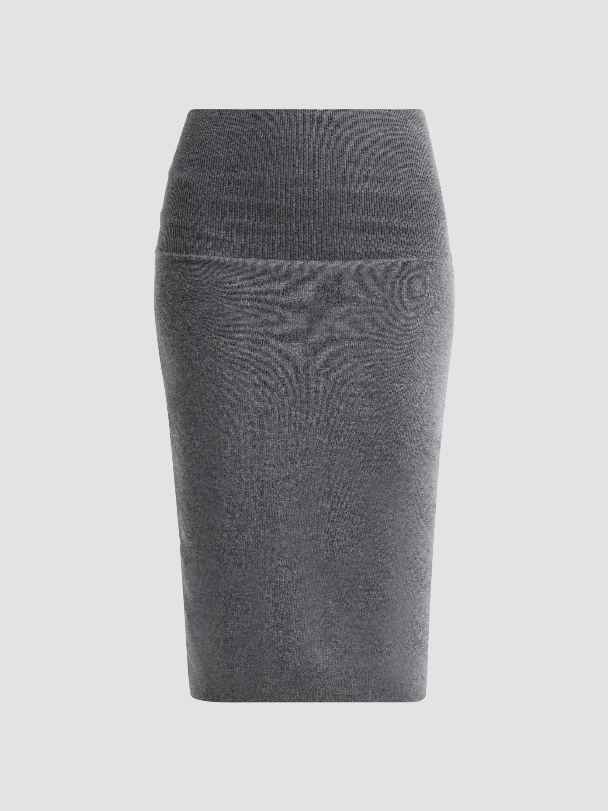 Women's Wool Body-Con Midi Skirt - Dark Grey Melange - 1