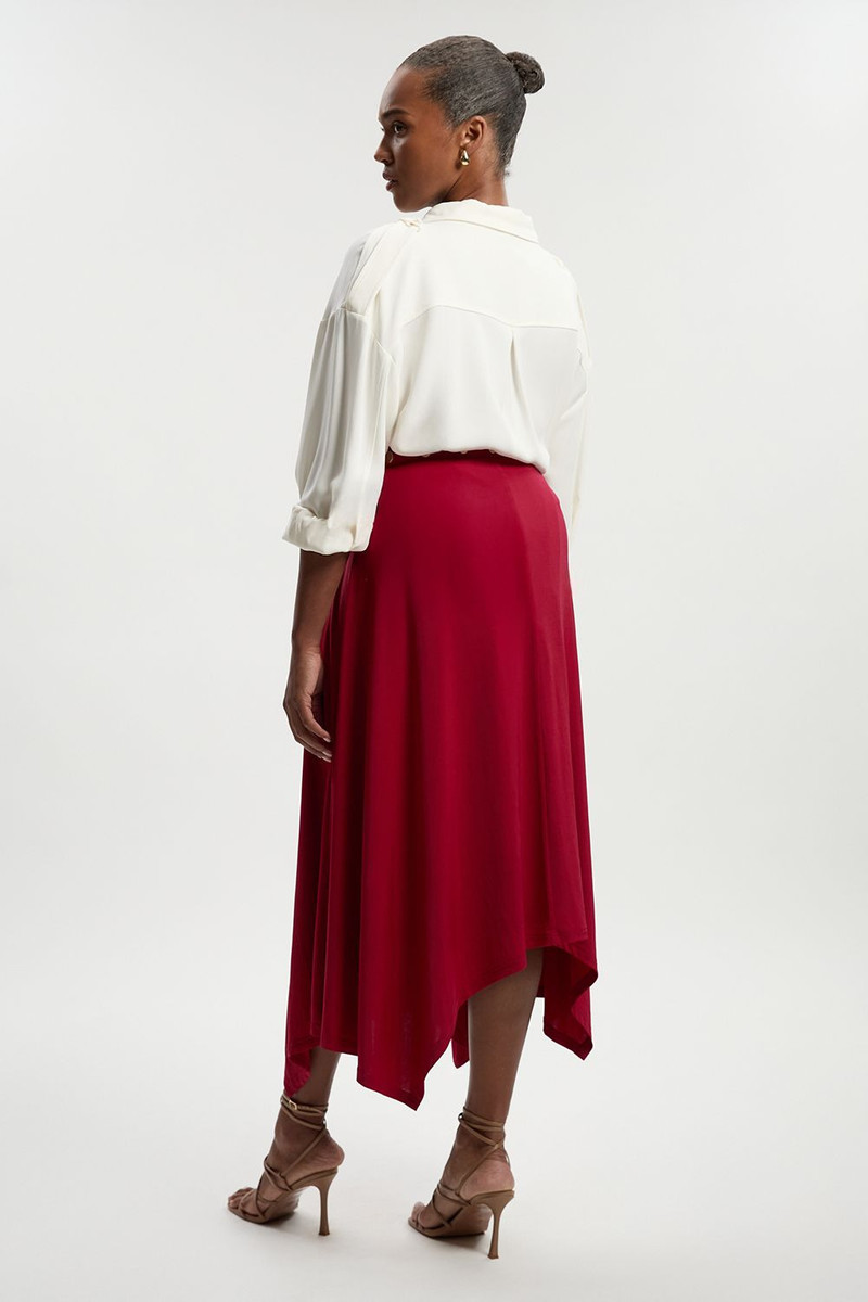 Plus Size Drapey Crepe Hanky Hem Eyelet Detail Maxi Skirt 5