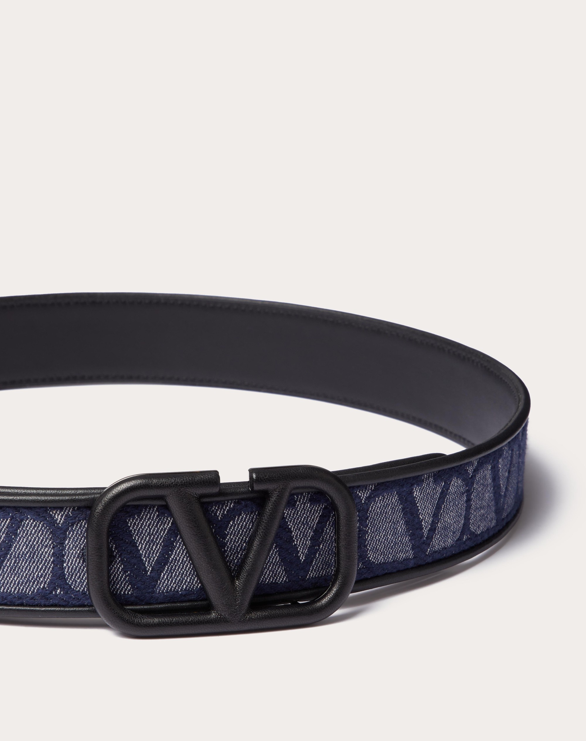 DENIM-EFFECT JACQUARD TOILE ICONOGRAPHE BELT WITH LEATHER DETAILS - 4