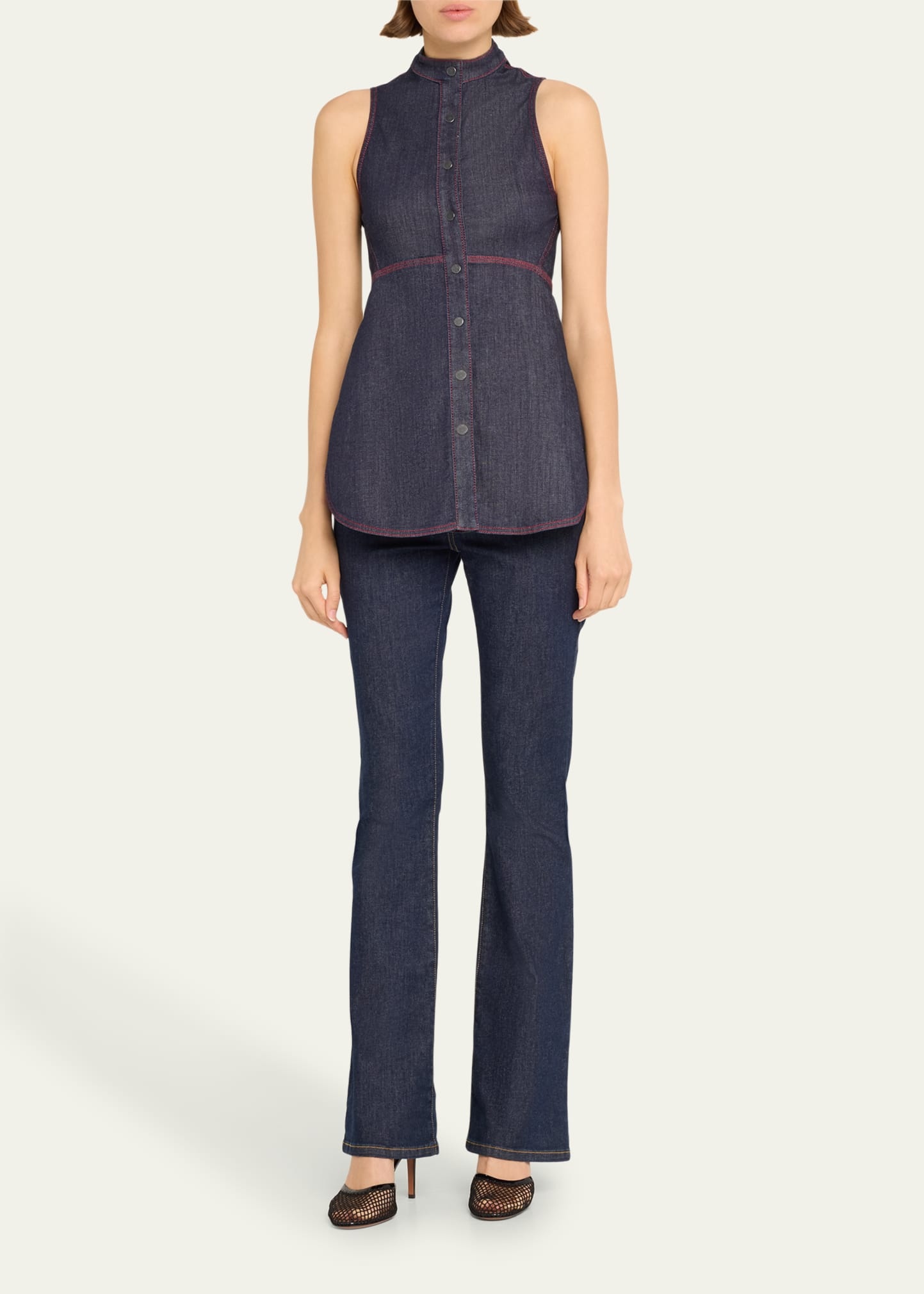 Denim Button Down Flared Blouse - 2
