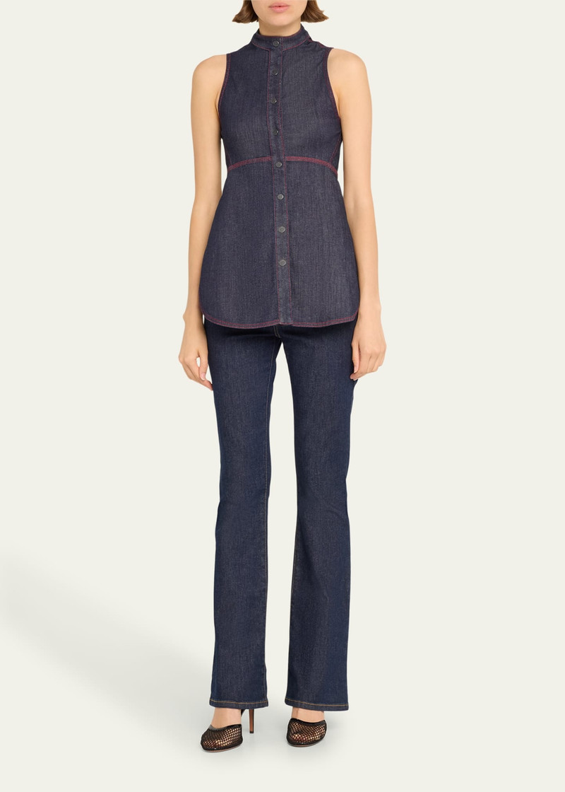 Alaïa Denim Button Down Flared Blouse outlook