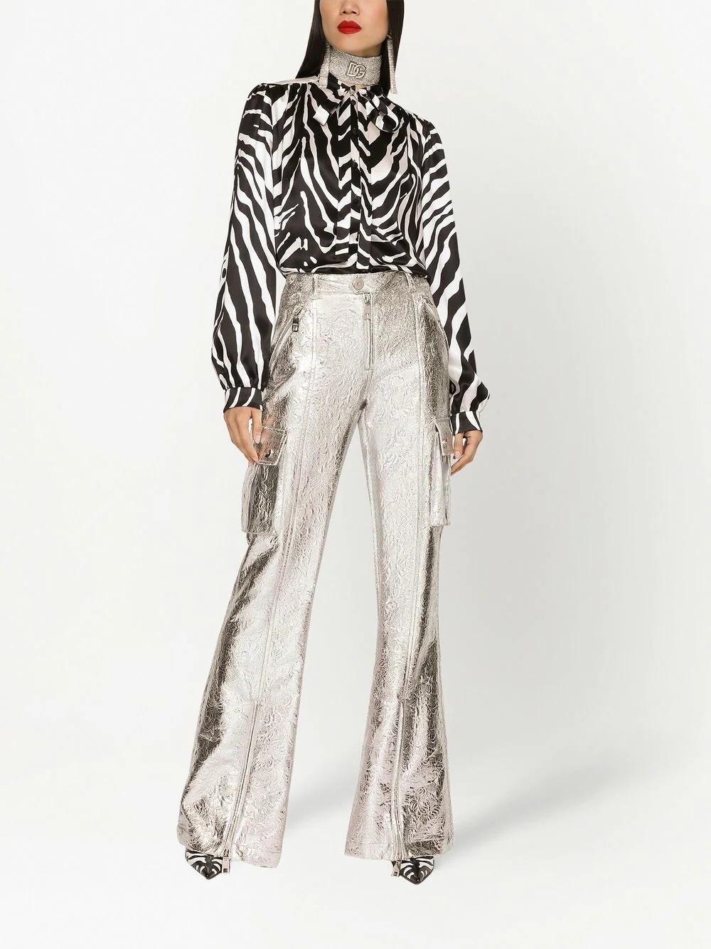 zebra print pussy-bow collar shirt - 2