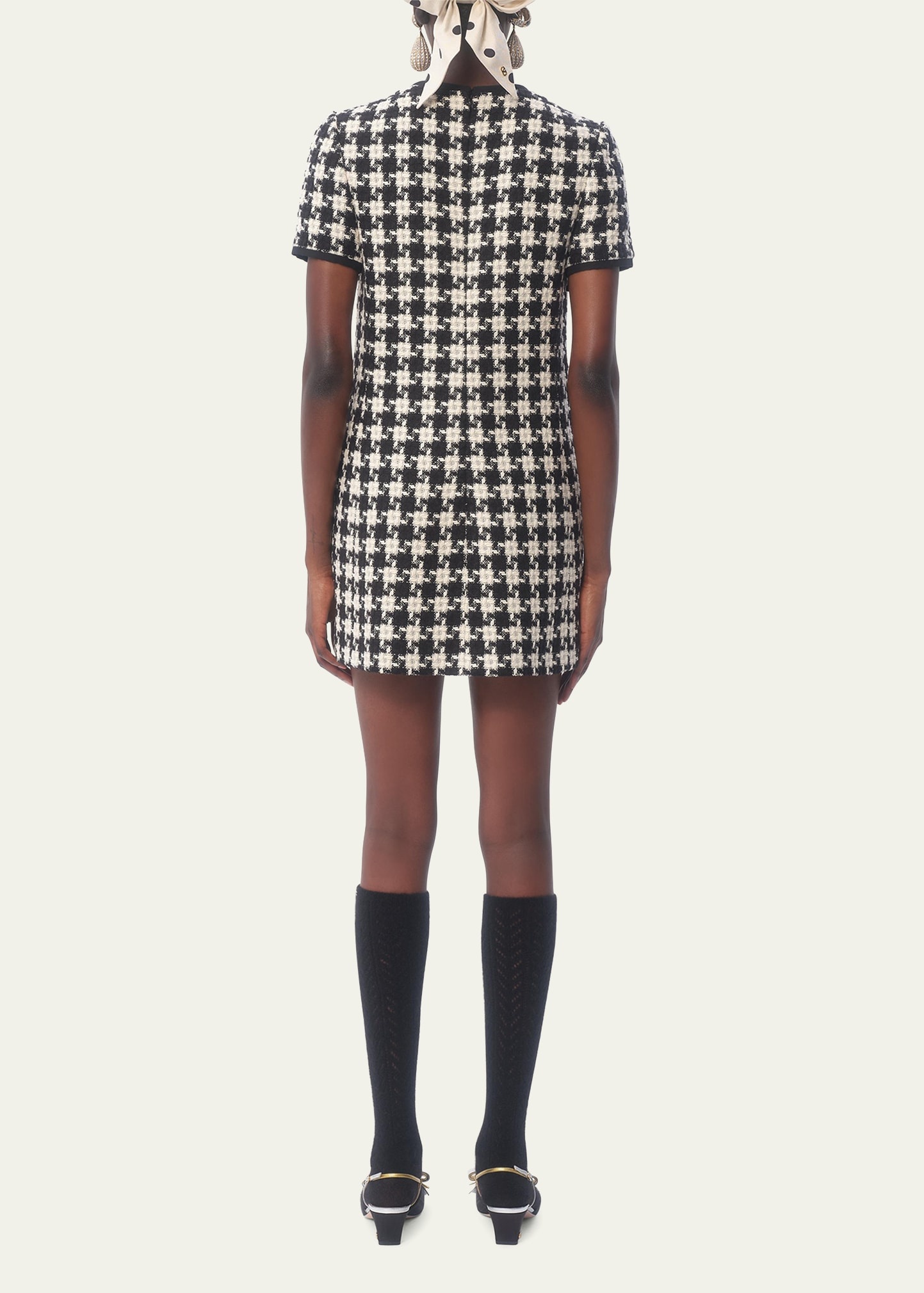 Tweed Houndstooth Bow Mini Dress - 3