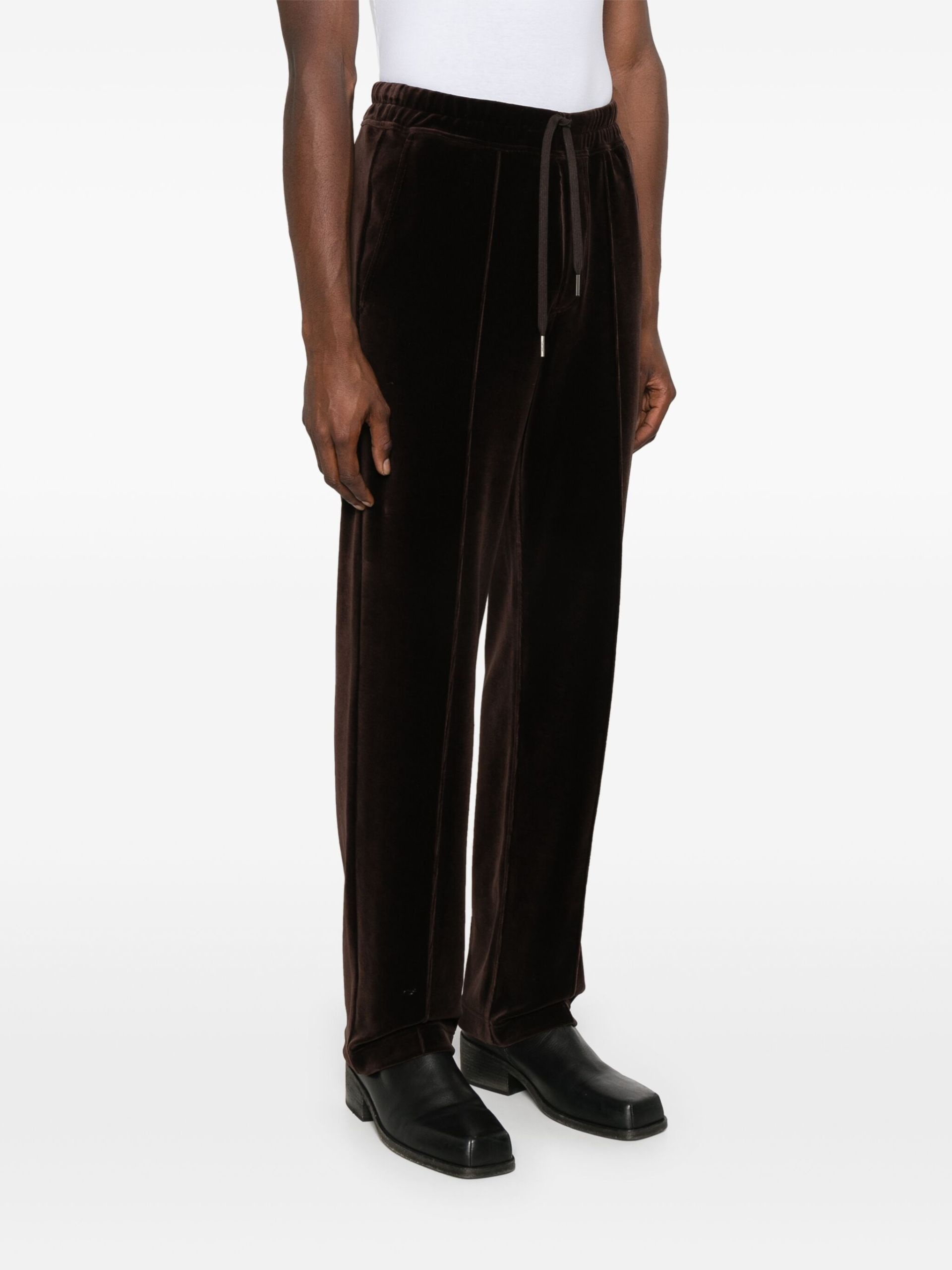 Brown Velvet Track Pants - 3