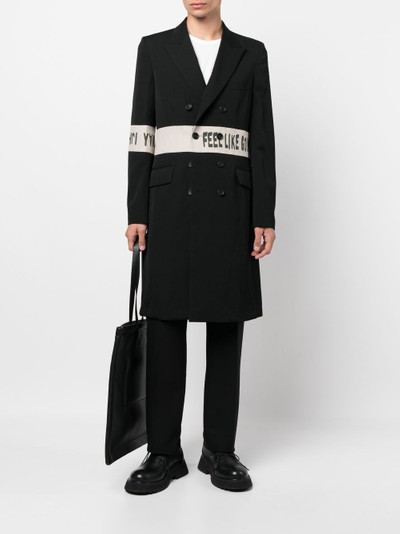 Yohji Yamamoto contrasting logo-print detail coat outlook