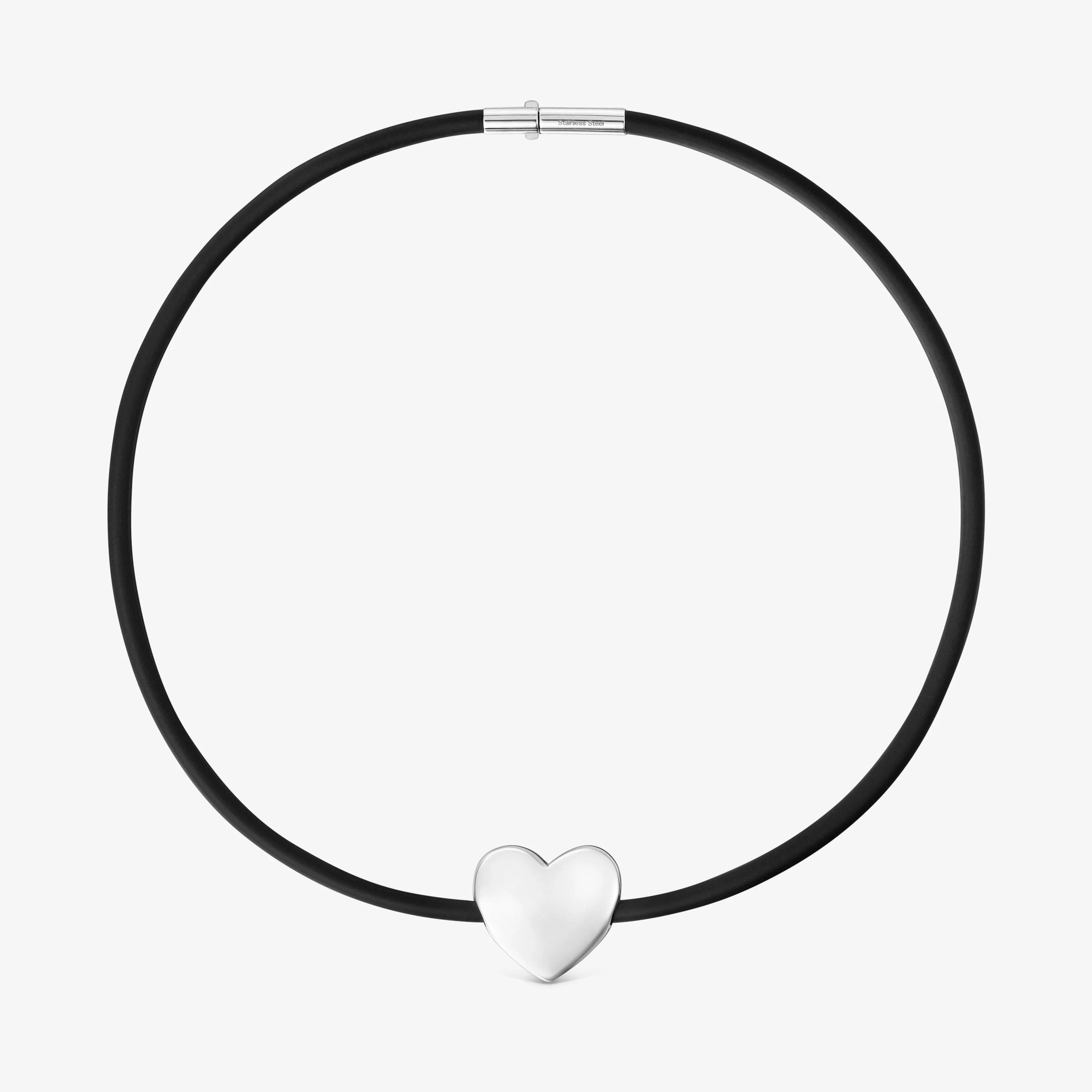 Heart necklace in silver and rubber 24 mm Bold Motif - 1
