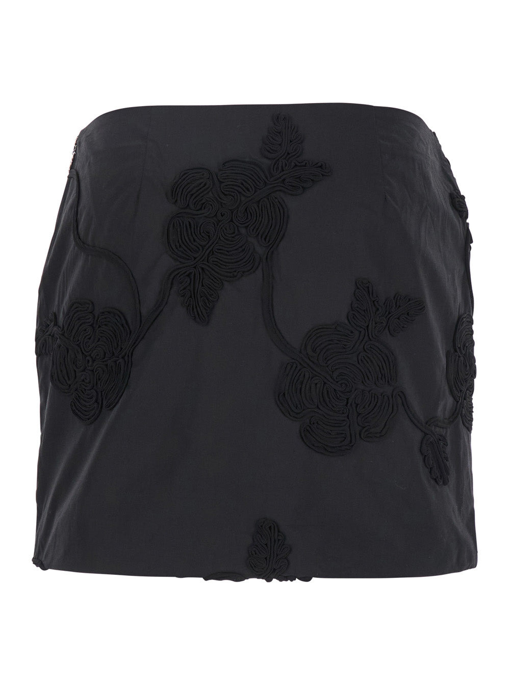 Rotate Women Black Mini Skirt With 3D Floral Details Applied All-Over In Cotton Woman - 2