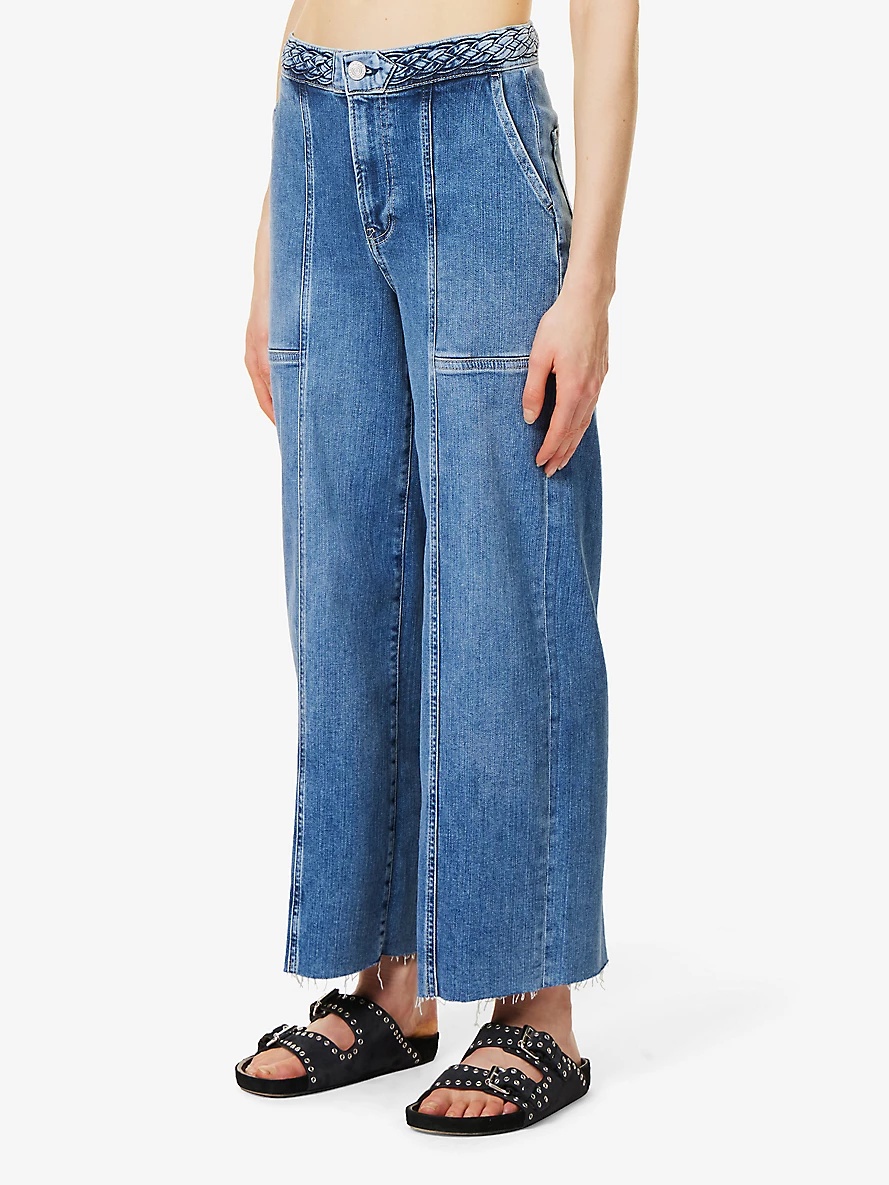 Braided wide-leg high-rise stretch denim-blend jeans - 3