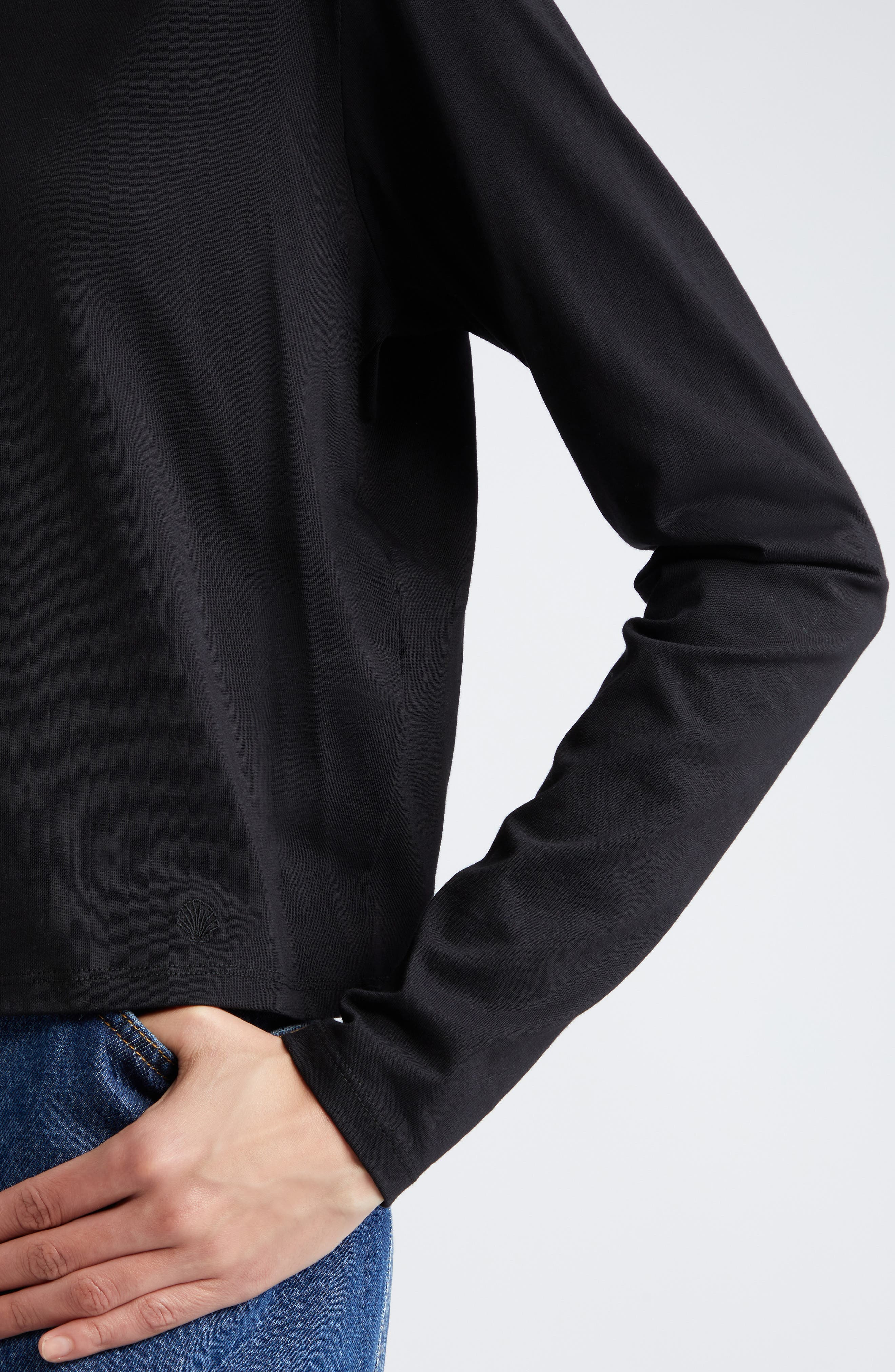 LOULOU DE SAISON Masal Long Sleeve Cotton T-Shirt in Black at Nordstrom - 4