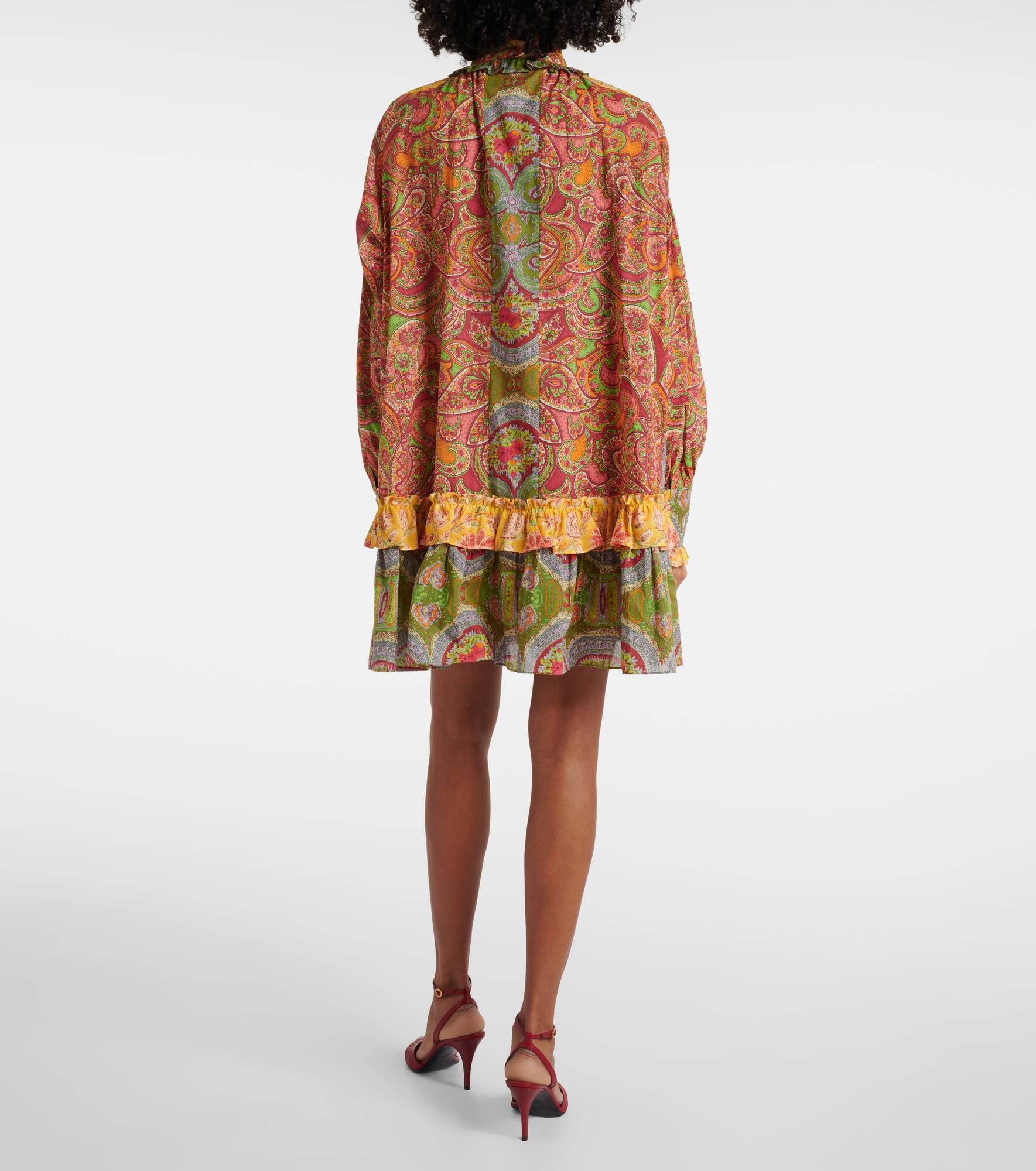 Ruffled paisley cotton minidress - 3