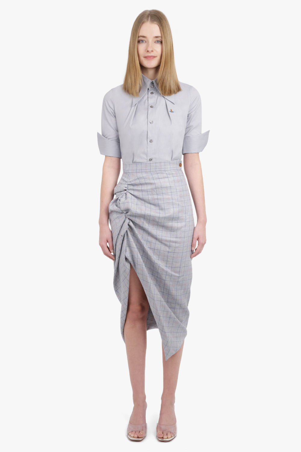 SIDE PANTHER PRINCE OF WALES CHECK PRINT SKIRT | GREY - 4