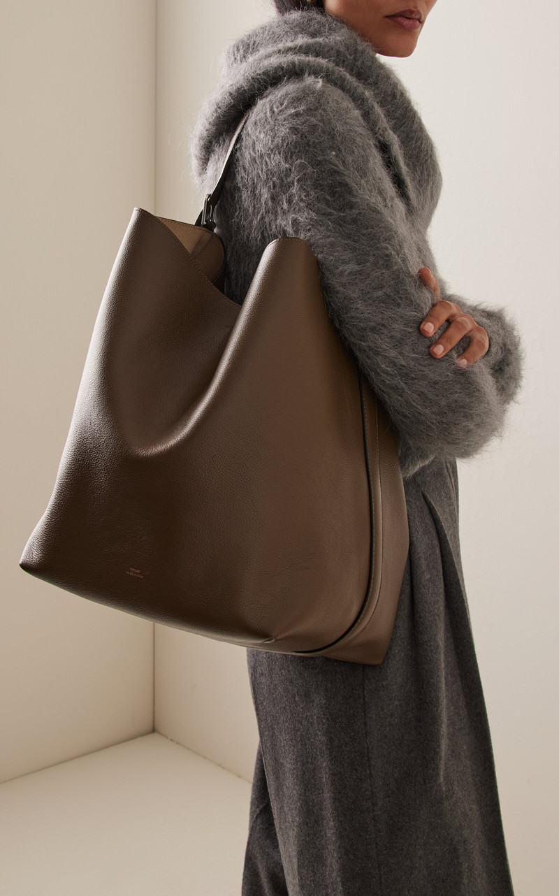 TOTEME Belted Grained-Leather Tote dark green outlook