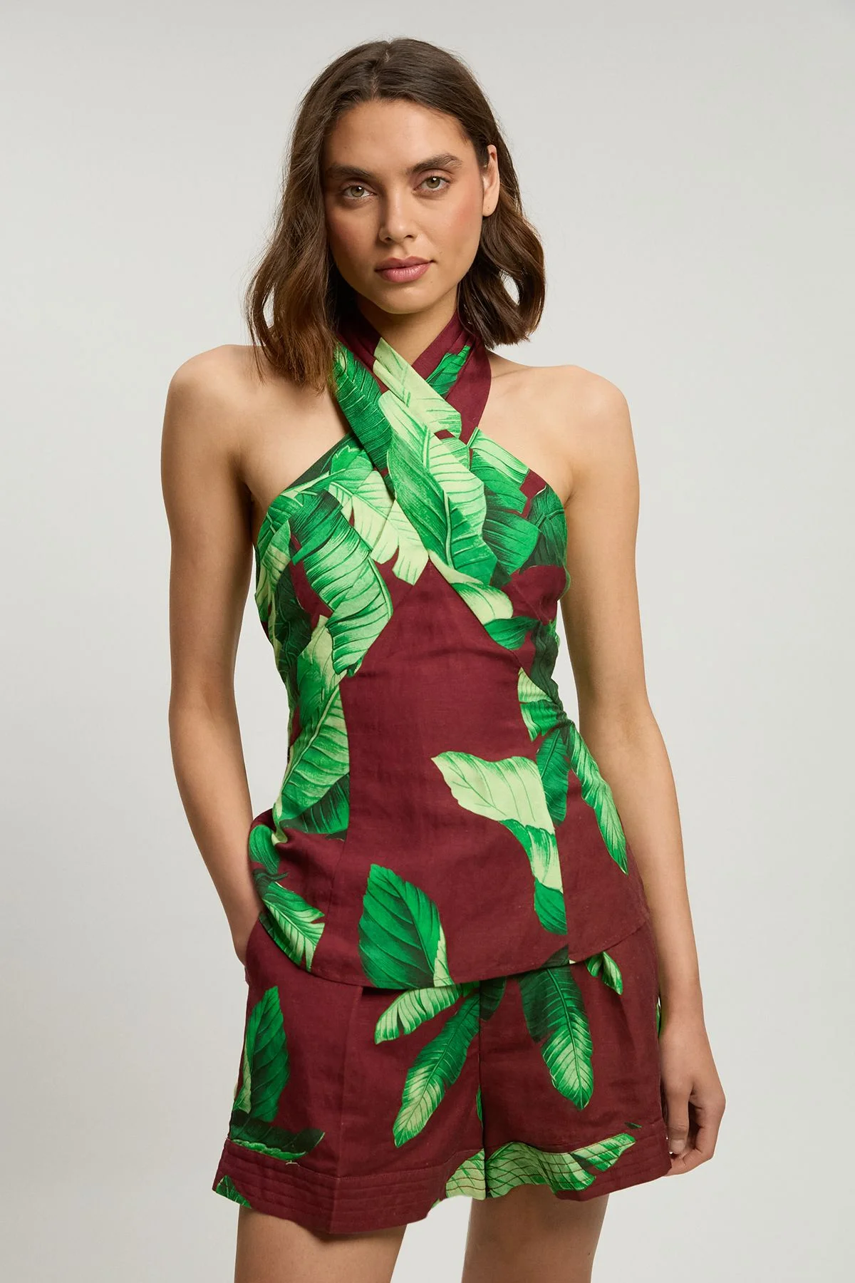 Viscose Linen Palm Tree Woven Short - 1