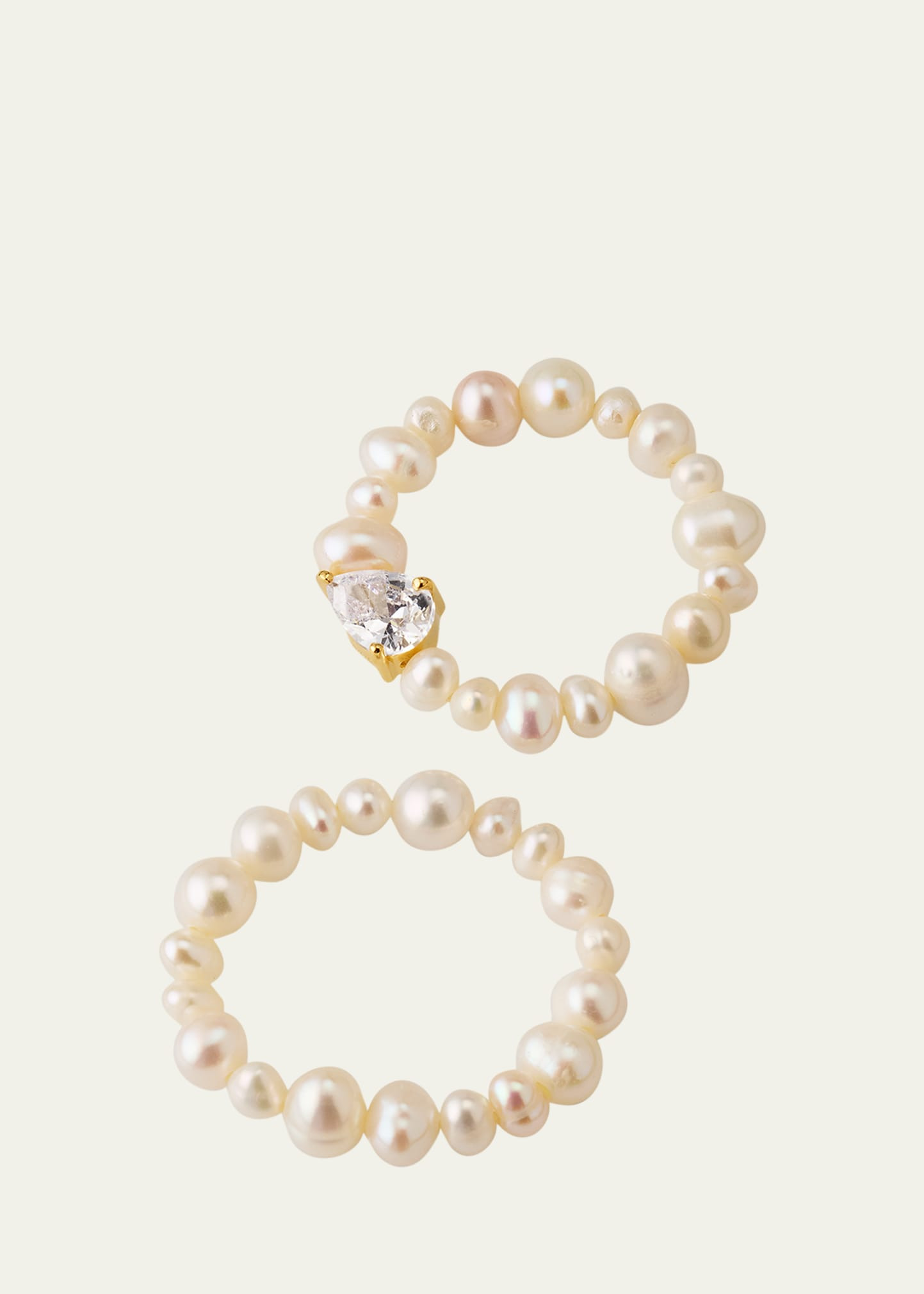 The Exposure of Time Ring Set in 14K Yellow Gold Plated Silver with Freshwater Pearls and Cubic Zirc - 4